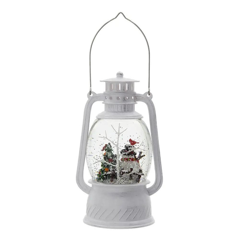 Christmas Plastic / Resin Lantern With Snowman & Tree LED / Water Spinning / 6 Hours Timer, 3*AA Batteries Required - White / Multi by HouseOfZazla