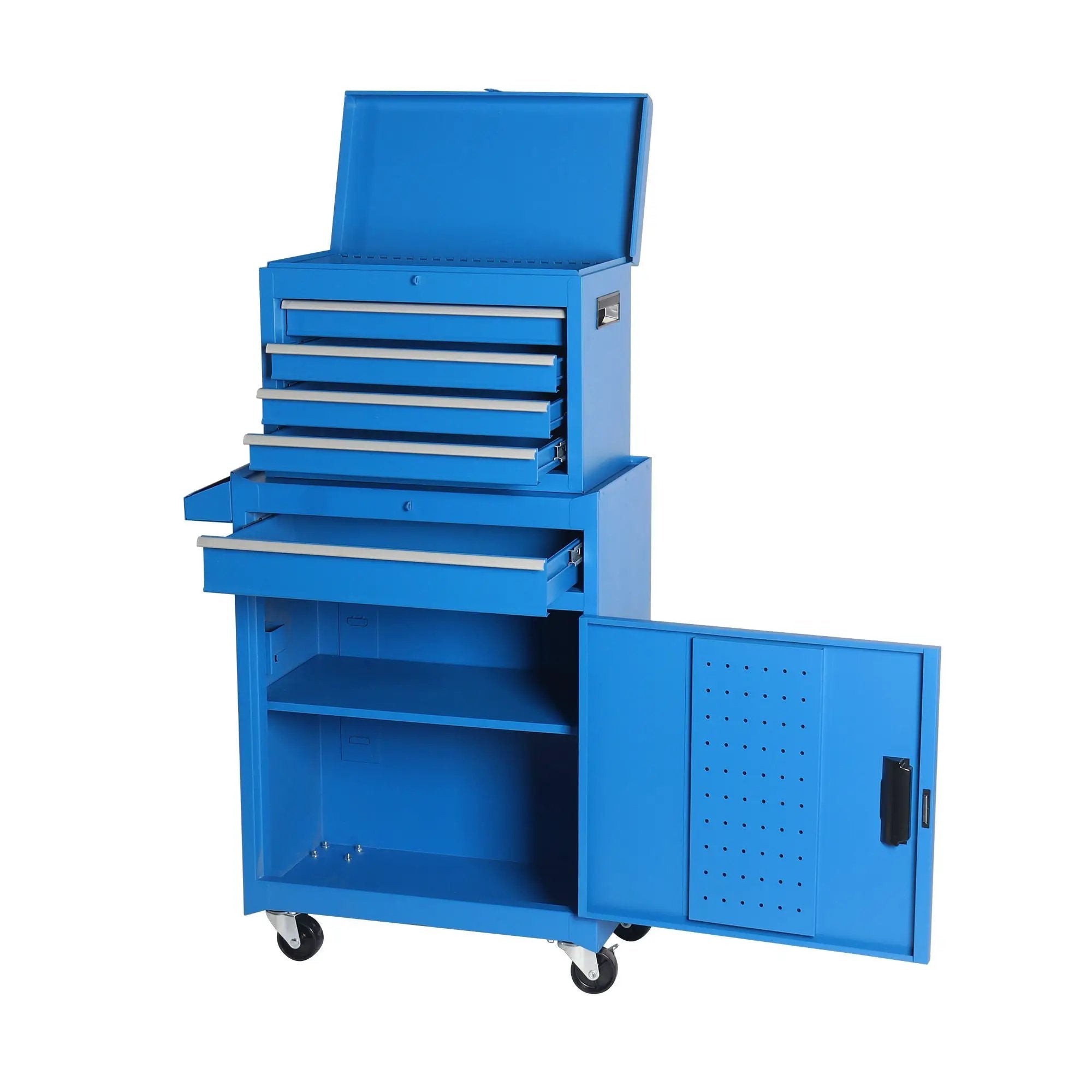 Tool Chest, 5 Drawer Rolling Tool Storage Cabinet With Detachable Top Tool Box, Liner, Universal Lockable Wheels, Adjustable Shelf, Locking Mechanism, Metal Tool Cart For Garage Workshop by HouseOfZazla