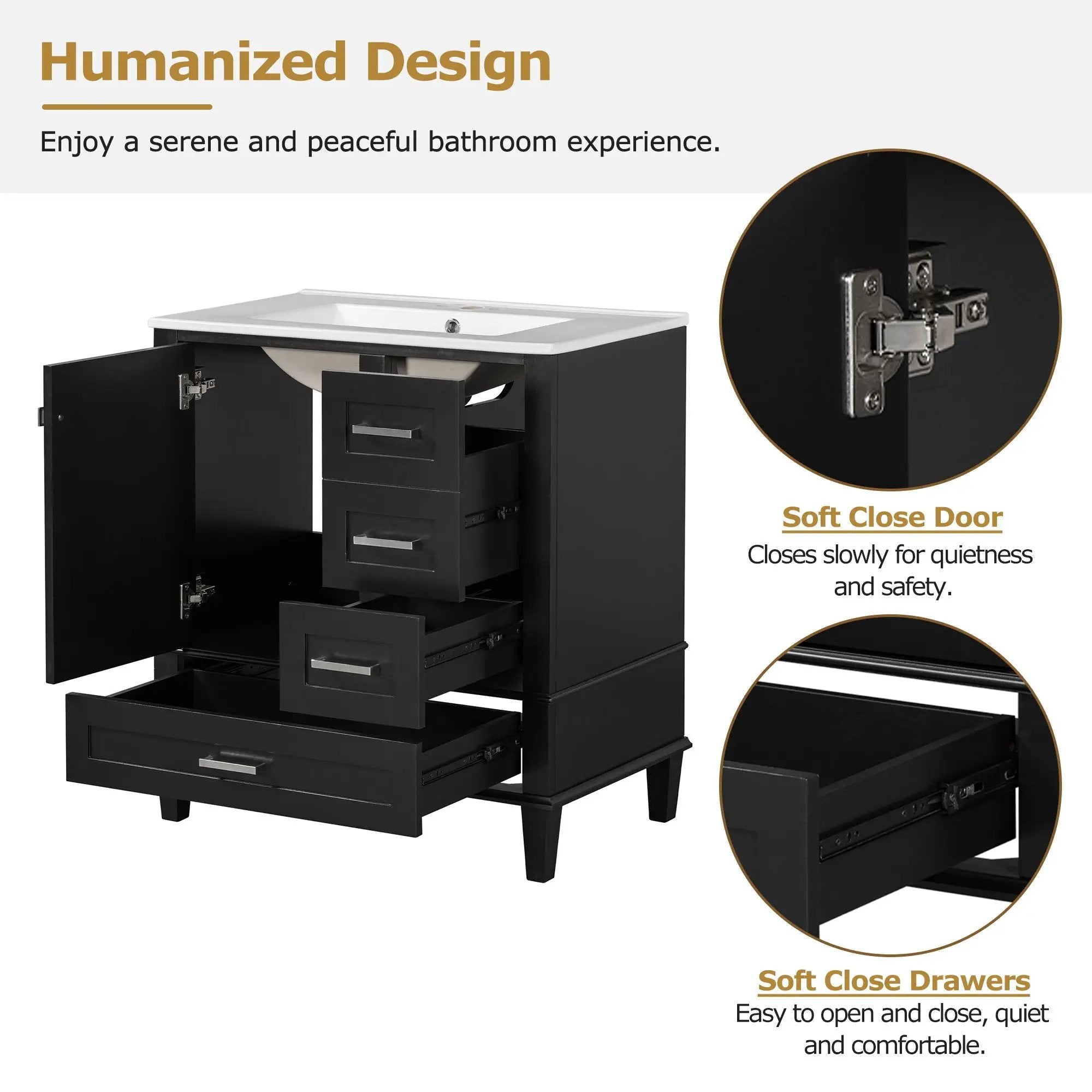 Bathroom Vanity, Modern Bathroom Cabinet With Sink Combo Set, Bathroom Storage Cabinet With A Soft Closing Door And 3 Drawers, Solid Wood Frame by HouseOfZazla