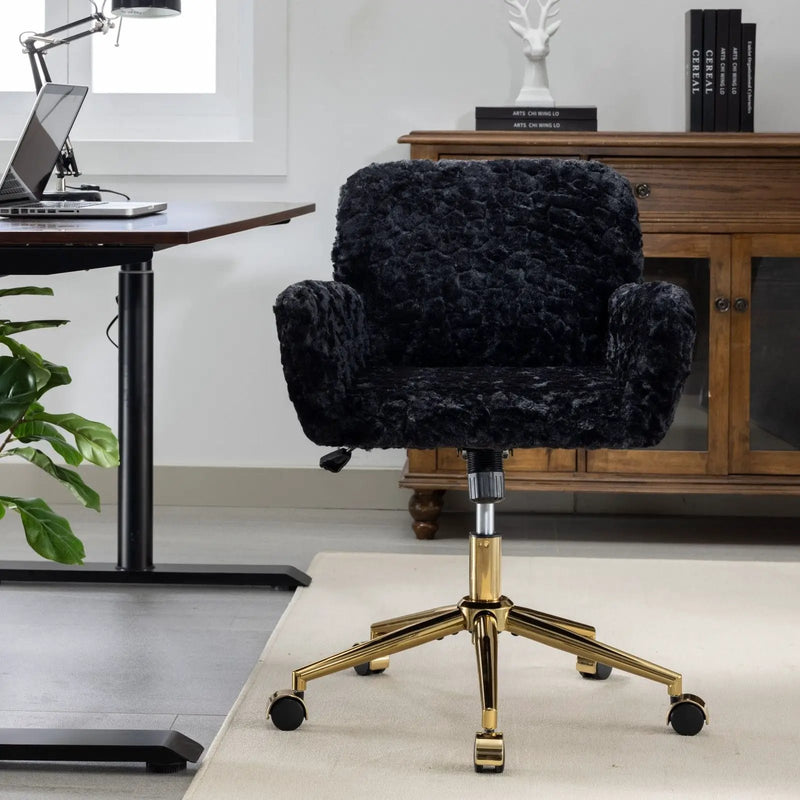 Office Chair, Artificial Rabbit Hair Home Office Chair With Metal Base, Adjustable Desk Chair Swivel Office Chair, Vanity Chair by HouseOfZazla