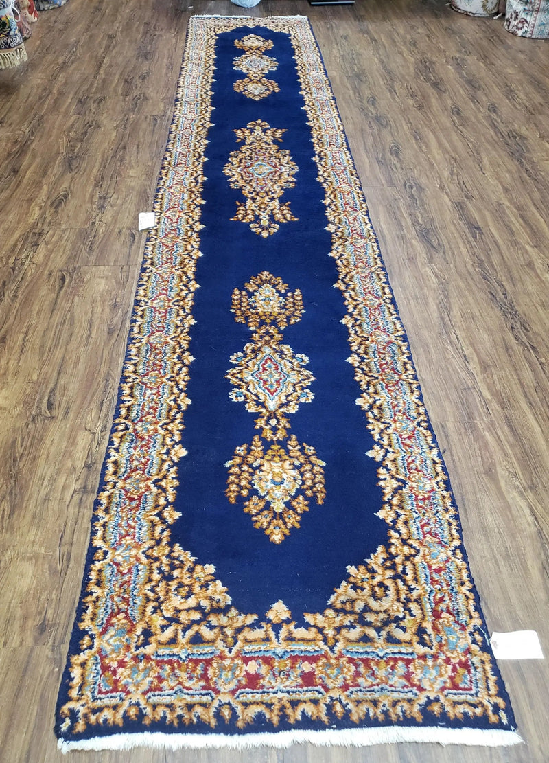 Semi Anique Dark Blue Persian Kerman Runner, 2'7" x 13'5" by Jewel Rugs