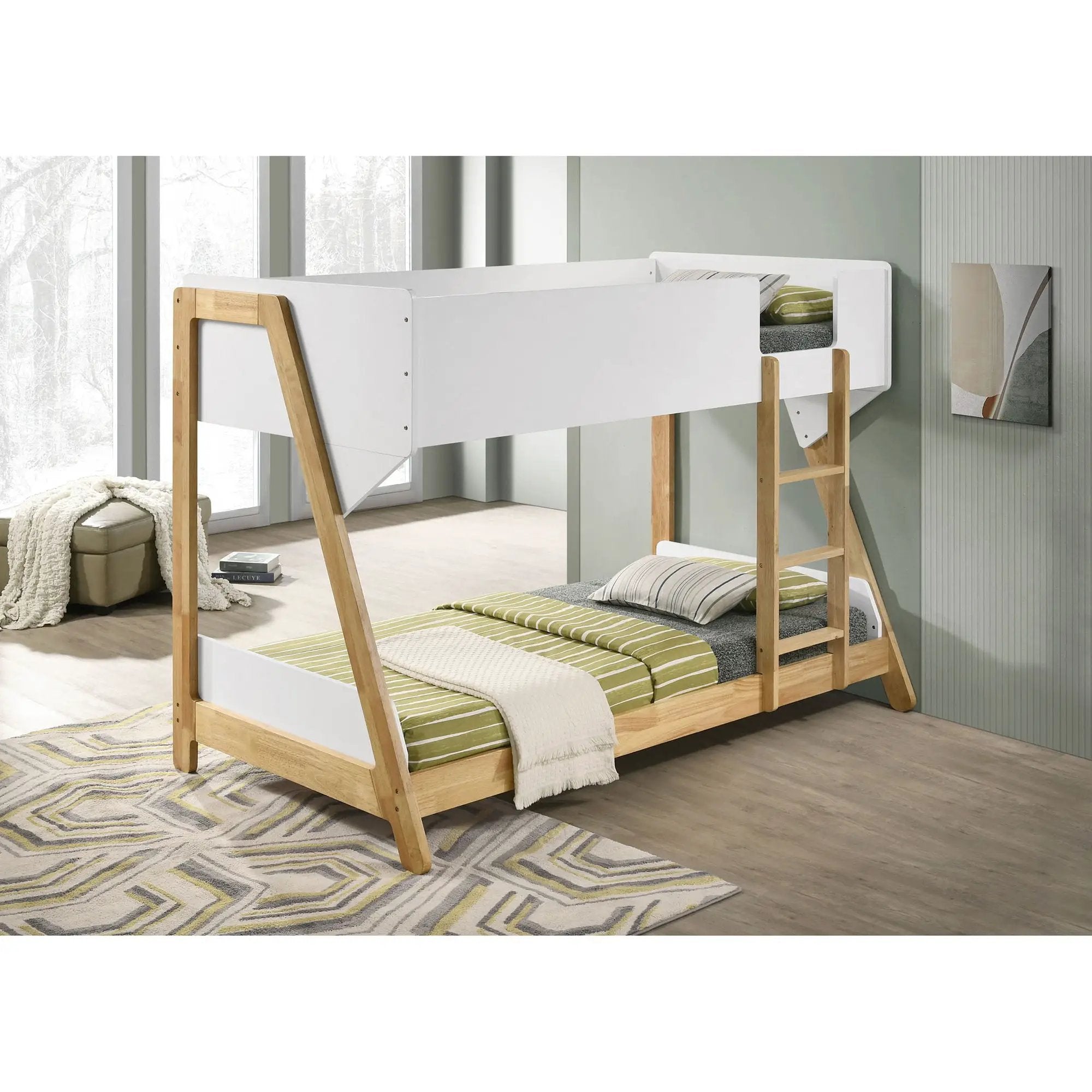 Fjord - Twin Over Twin Bunk Bed, Fits Standard Mattresses - White / Natural by HouseOfZazla
