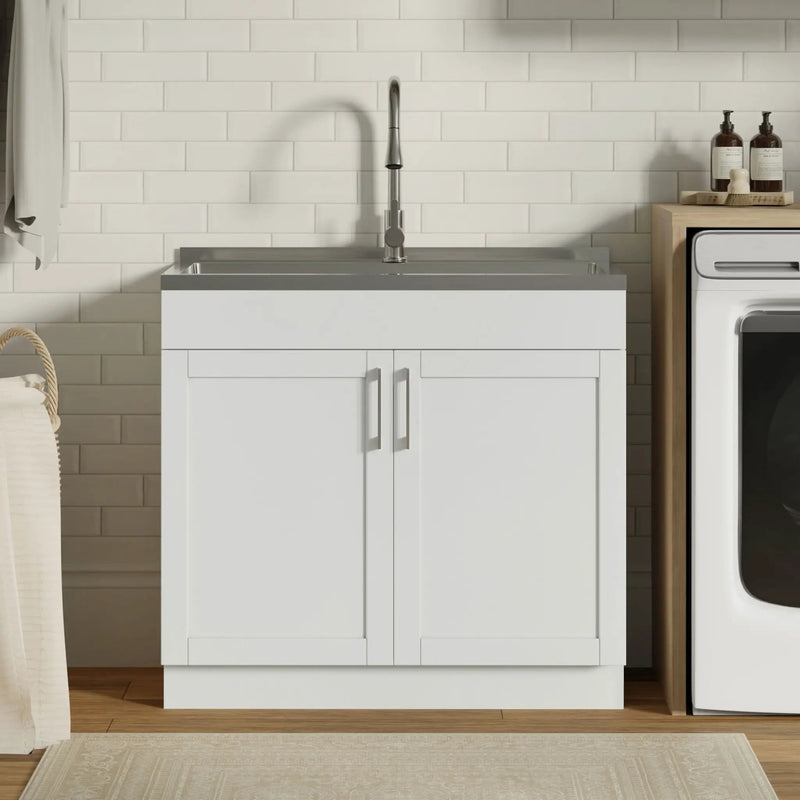 Modern Shaker All-In-One Laundry Utility Sink And Cabinet with Pull Out Faucet by HouseOfZazla