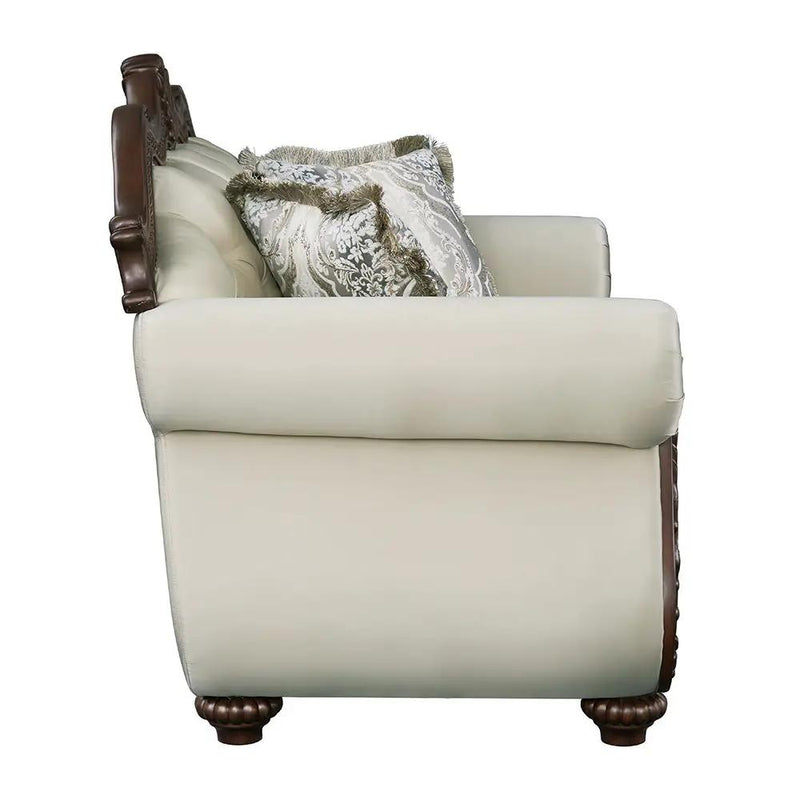 Pierce - Loveseat With 3 Pillows - Beige Fabric & Cherry by Unique Piece Furniture