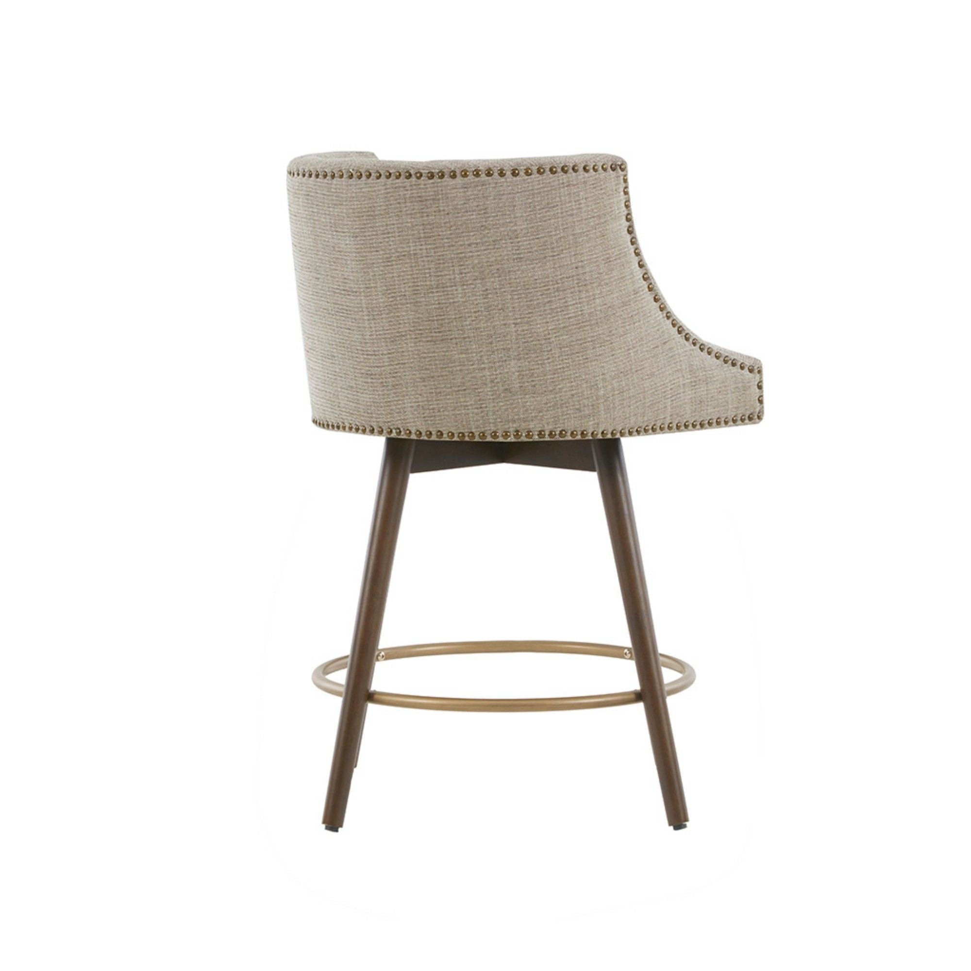 Swivel Counter Stool With Antique Bronze Detailing - Beige Multi by HouseOfZazla