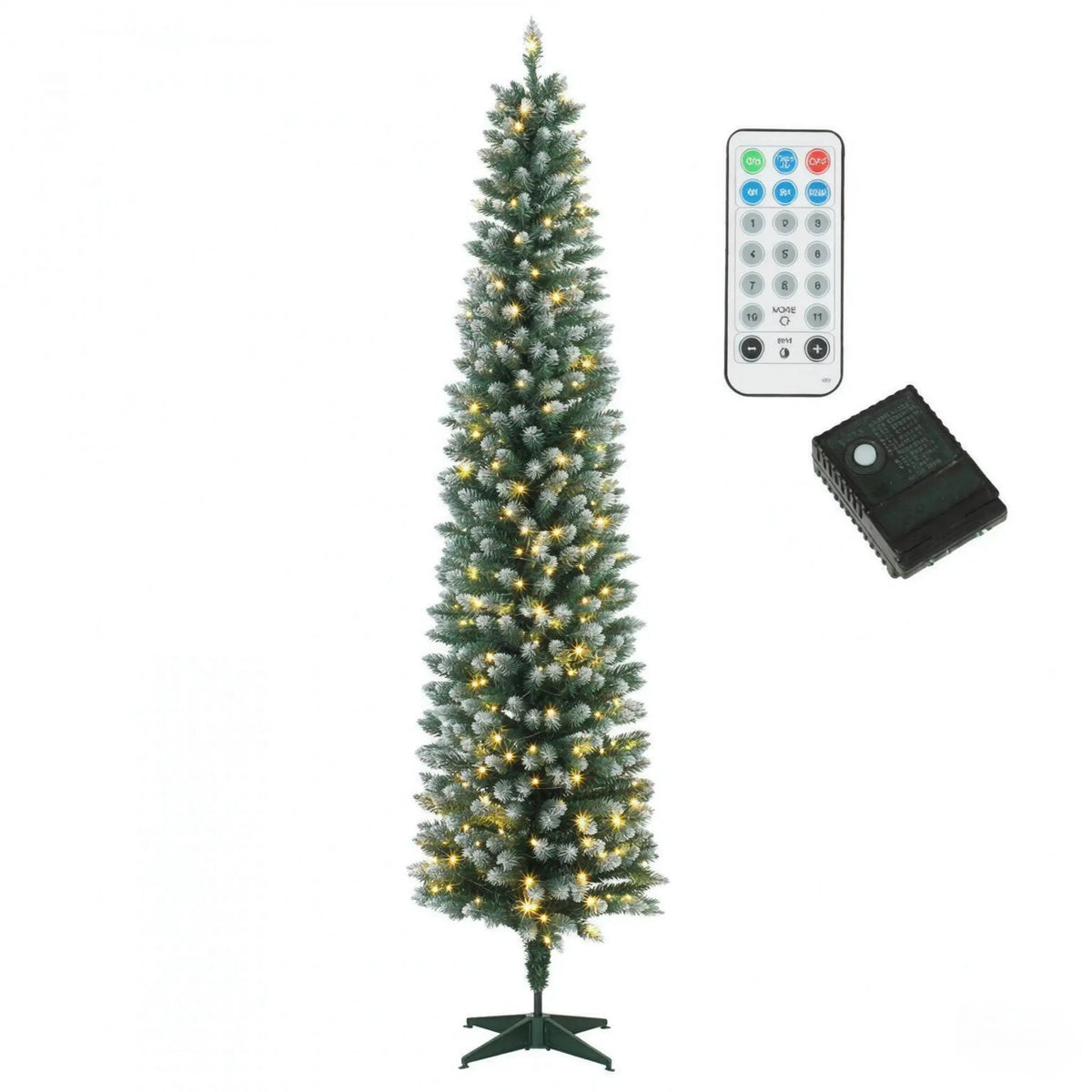 7ft Flocked Pencil Prelit Christmas Tree, Dual-Color by HouseOfZazla