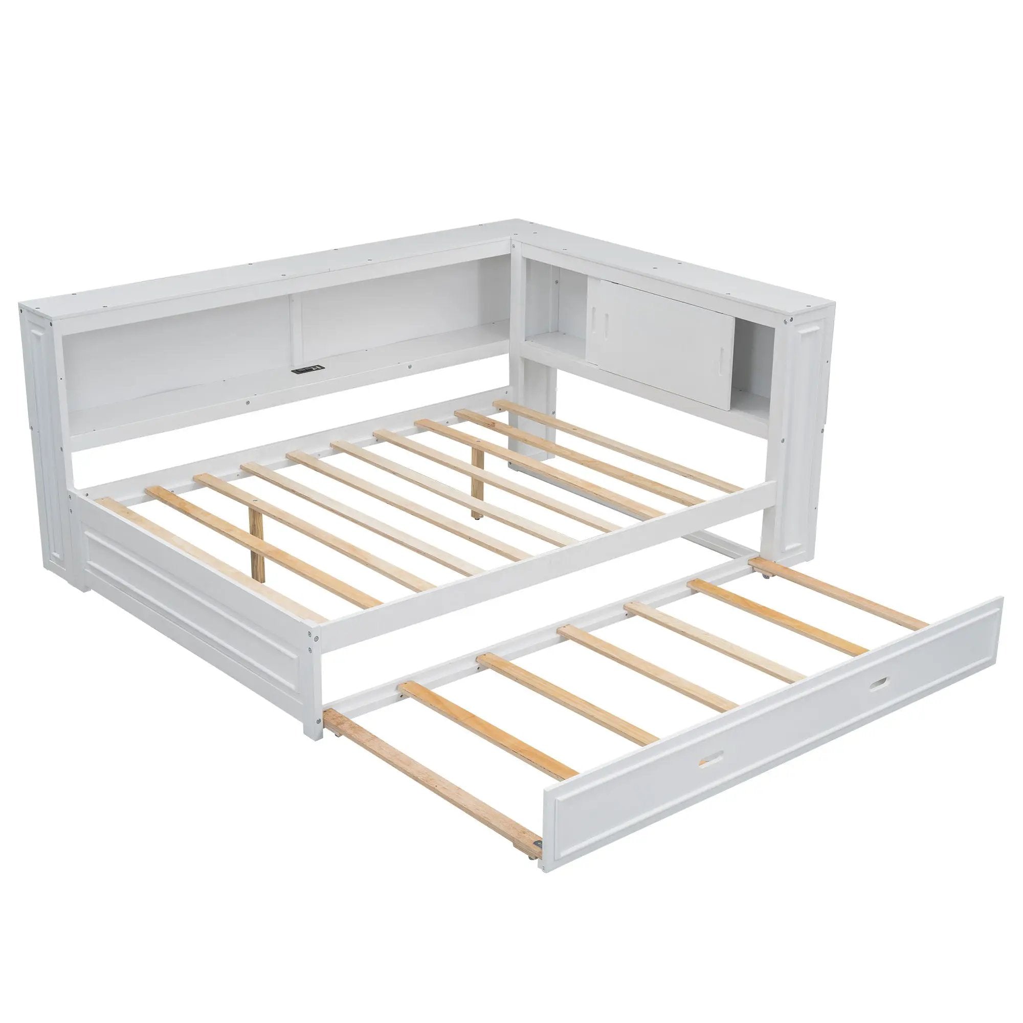Daybed With Storage Shelves, LED, USB, And Trundle by HouseOfZazla