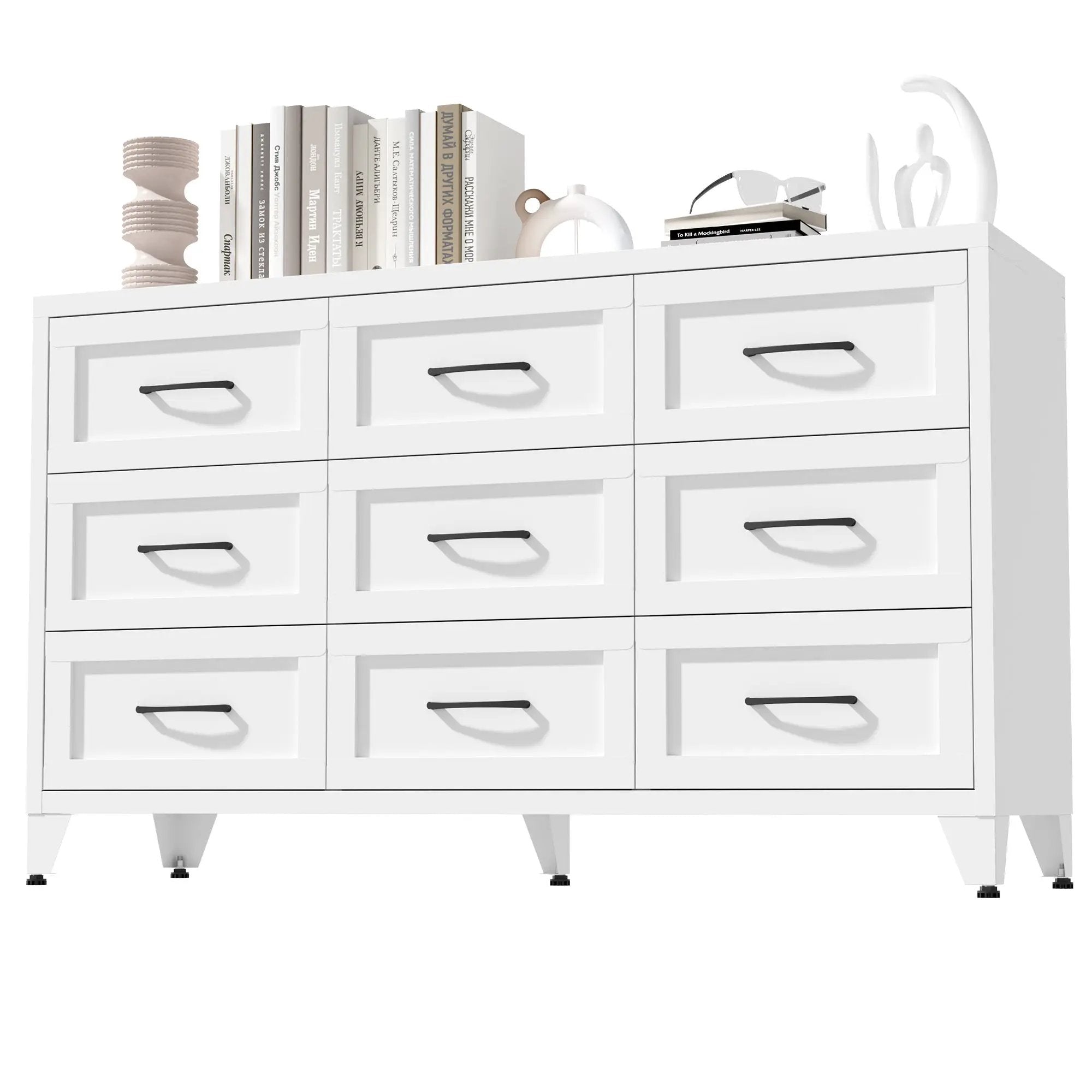 9 Drawer White Metal Dresser with Quiet-Glide Rails by HouseOfZazla