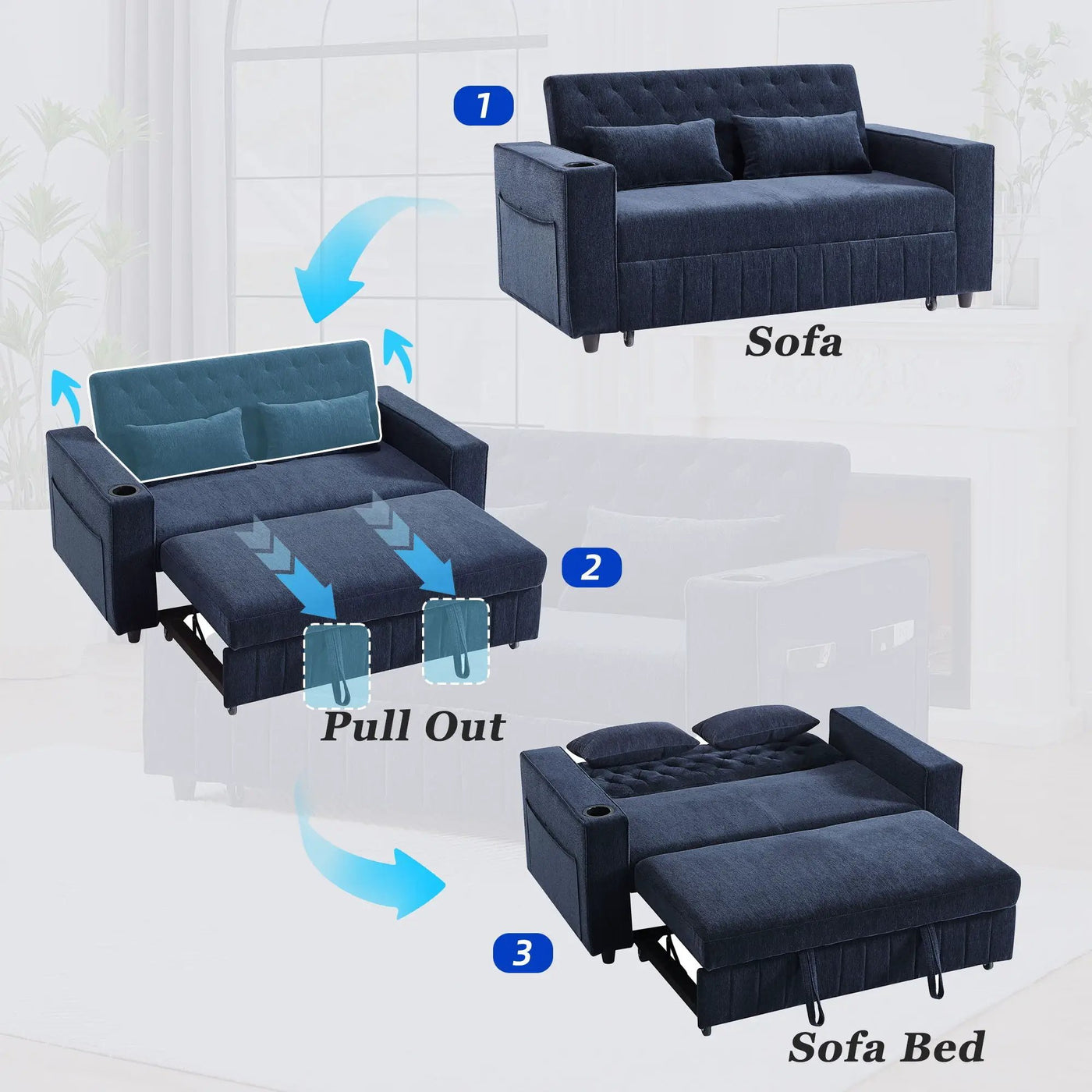 Pull-Out Sofa Bed Convertible Couch With Adjustable Backrest For Living Room by Unique Piece Furniture
