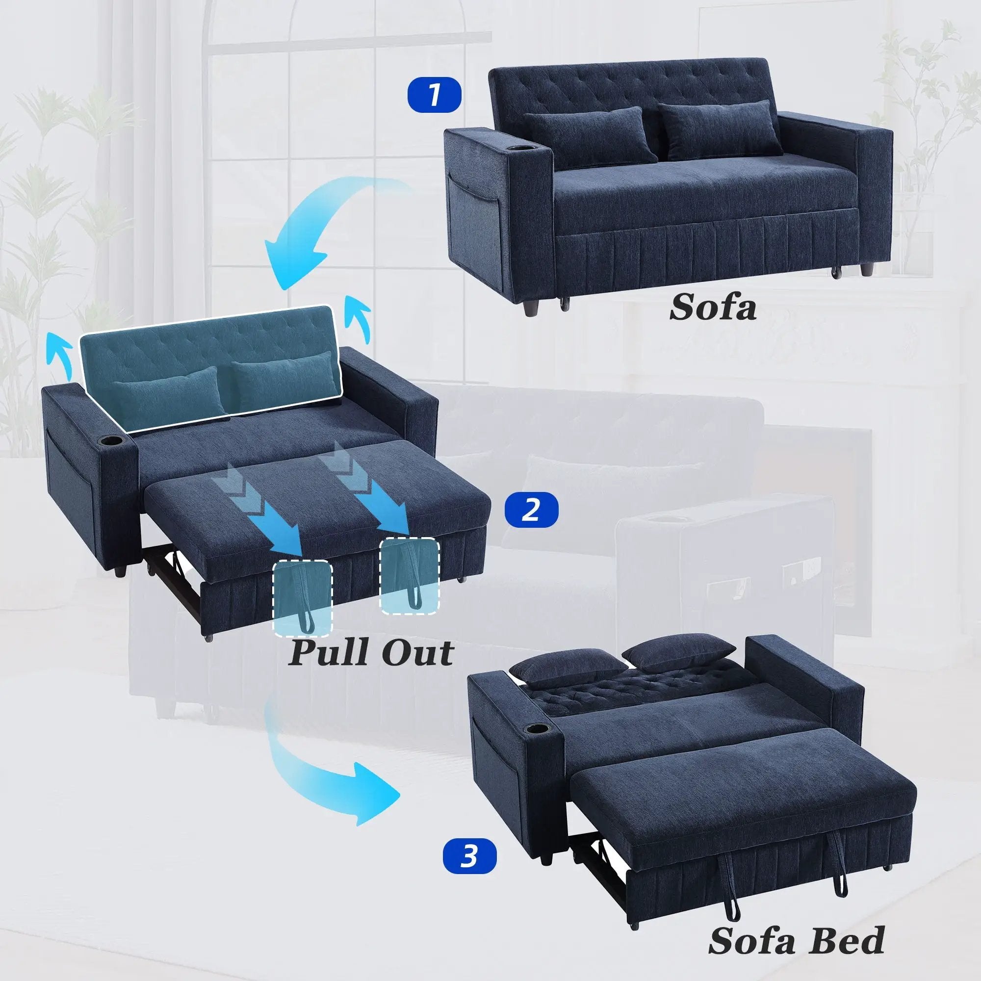 Pull-Out Sofa Bed Convertible Couch With Adjustable Backrest For Living Room by HouseOfZazla