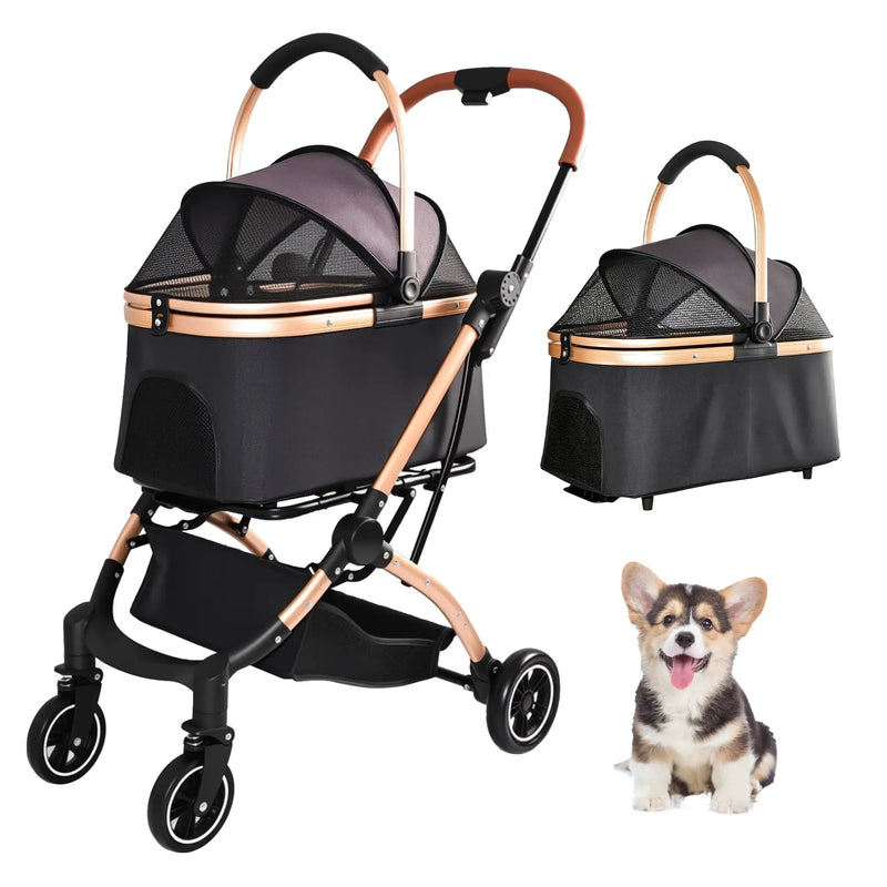 Pet Stroller for Dogs and Cats, 2-in-1 Detachable Foldable Design by HouseOfZazla