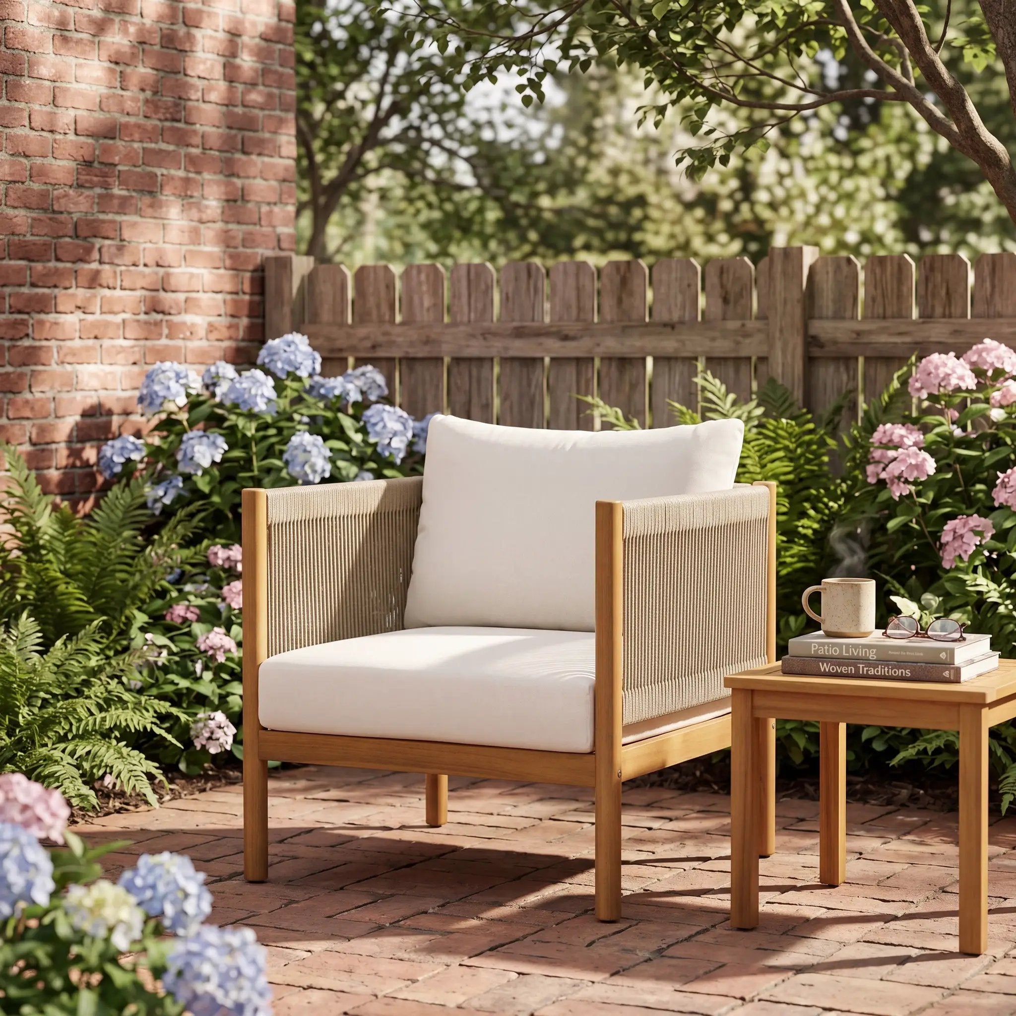 Outdoor Club Chair with Acacia Wood Frame in Teak Look by HouseOfZazla