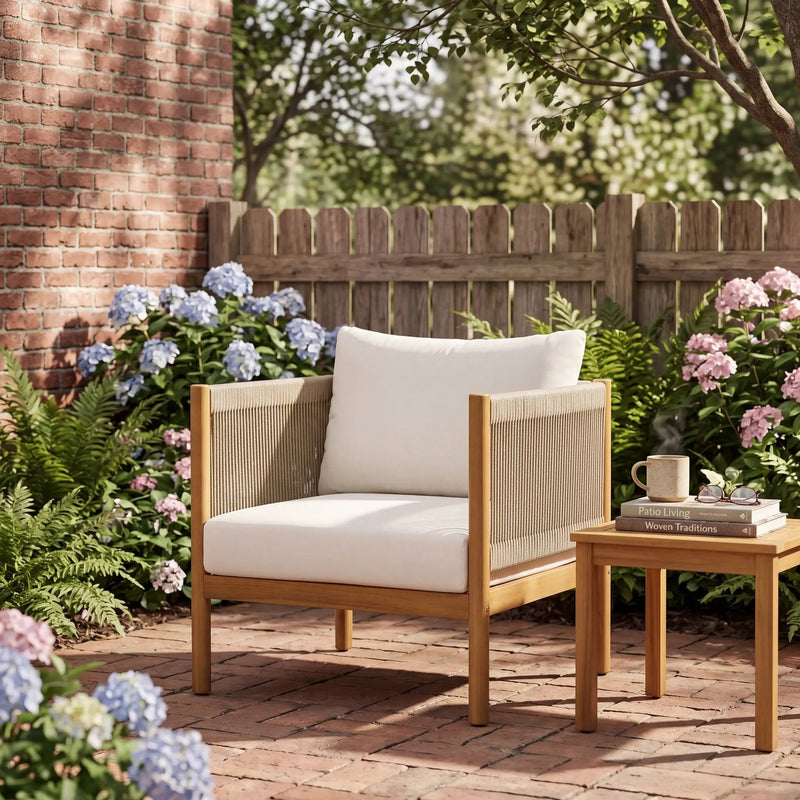Outdoor Club Chair with Acacia Wood Frame in Teak Look by HouseOfZazla
