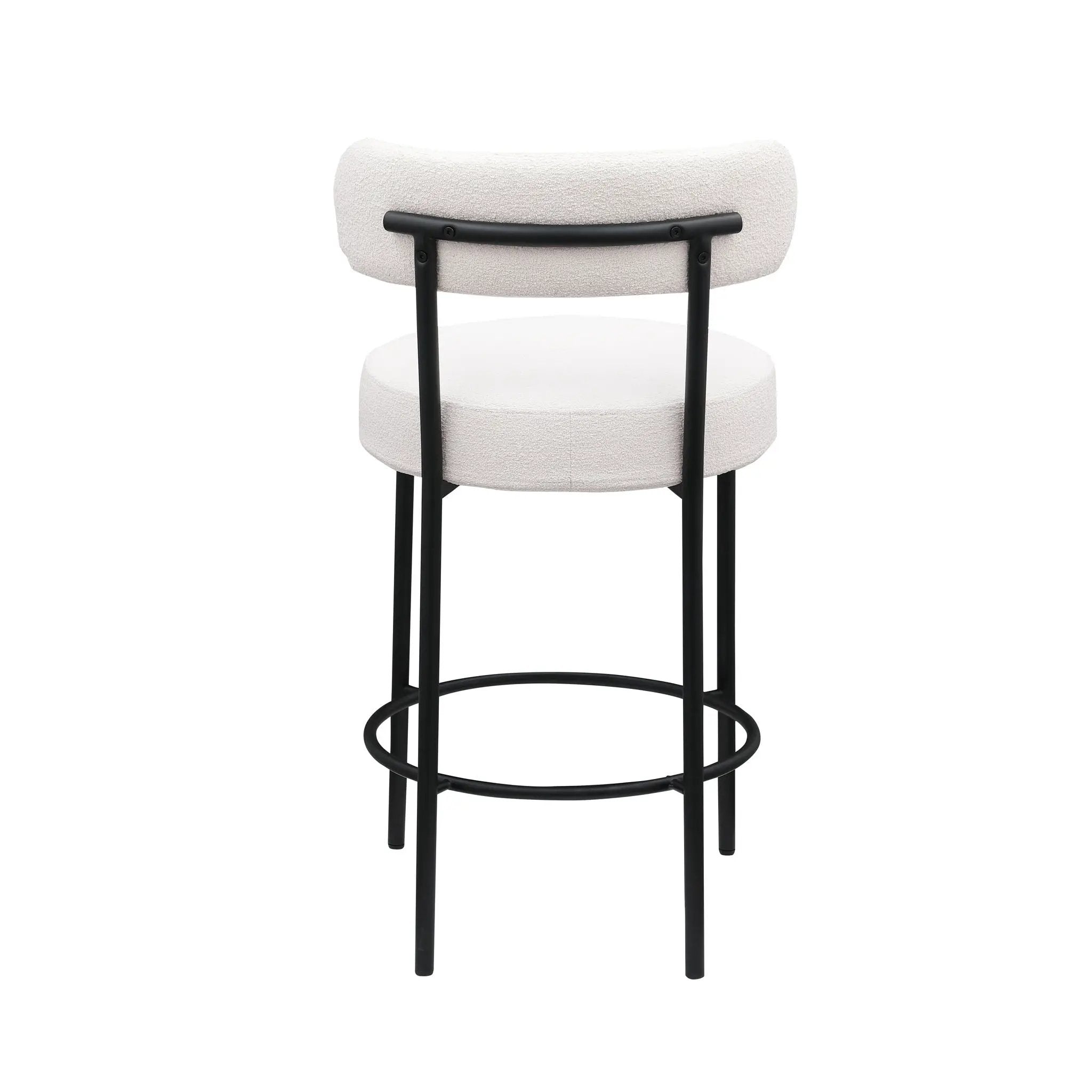 Modern Sherpa Counter Height Stools, Uphsoltered Seat Height Barstools With Brushed Brass Metal Legs Round Low Back Kitchen Stools With Footrest For Dining Room (Set of 2) by Unique Piece Furniture