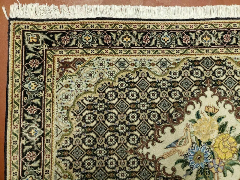 Small Persian Rug 2.4 x 3, Birds and Flowers, Finely Hand Knotted by Jewel Rugs
