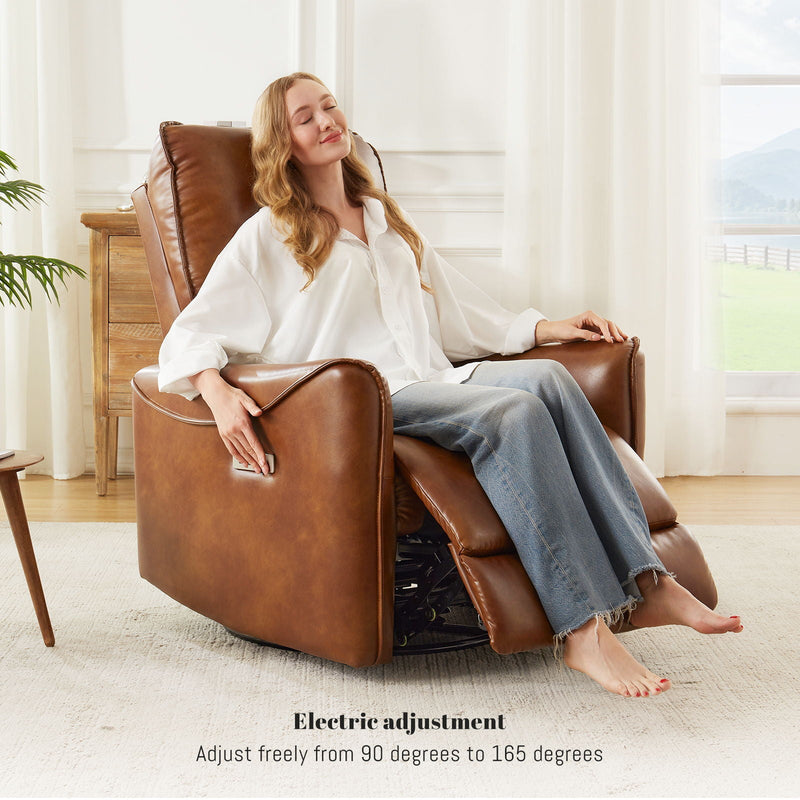 Electric Recliner Chair With Rocker And Swivel Function - Brown by HouseOfZazla