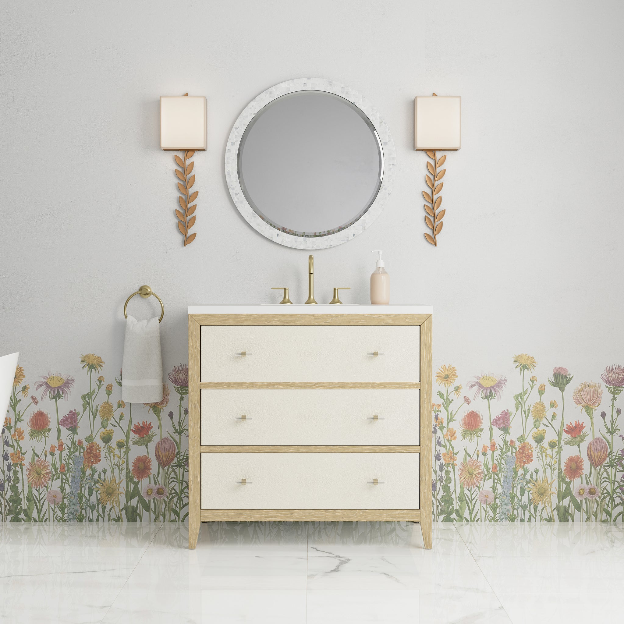 James Martin Celeste 36" Single Bathroom Vanity, Sunwashed Oak with Embossed Shagreen Drawer Fronts, view 18