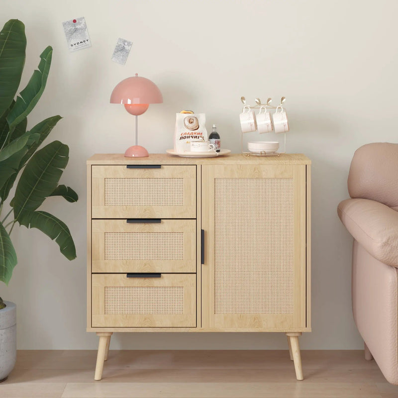 Dresser With Drawers And Adjustable Shelf - Antique Natural / Rattan by Unique Piece Furniture