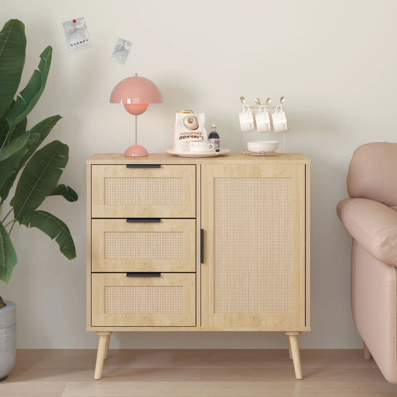 Dresser With Drawers And Adjustable Shelf - Antique Natural / Rattan by HouseOfZazla