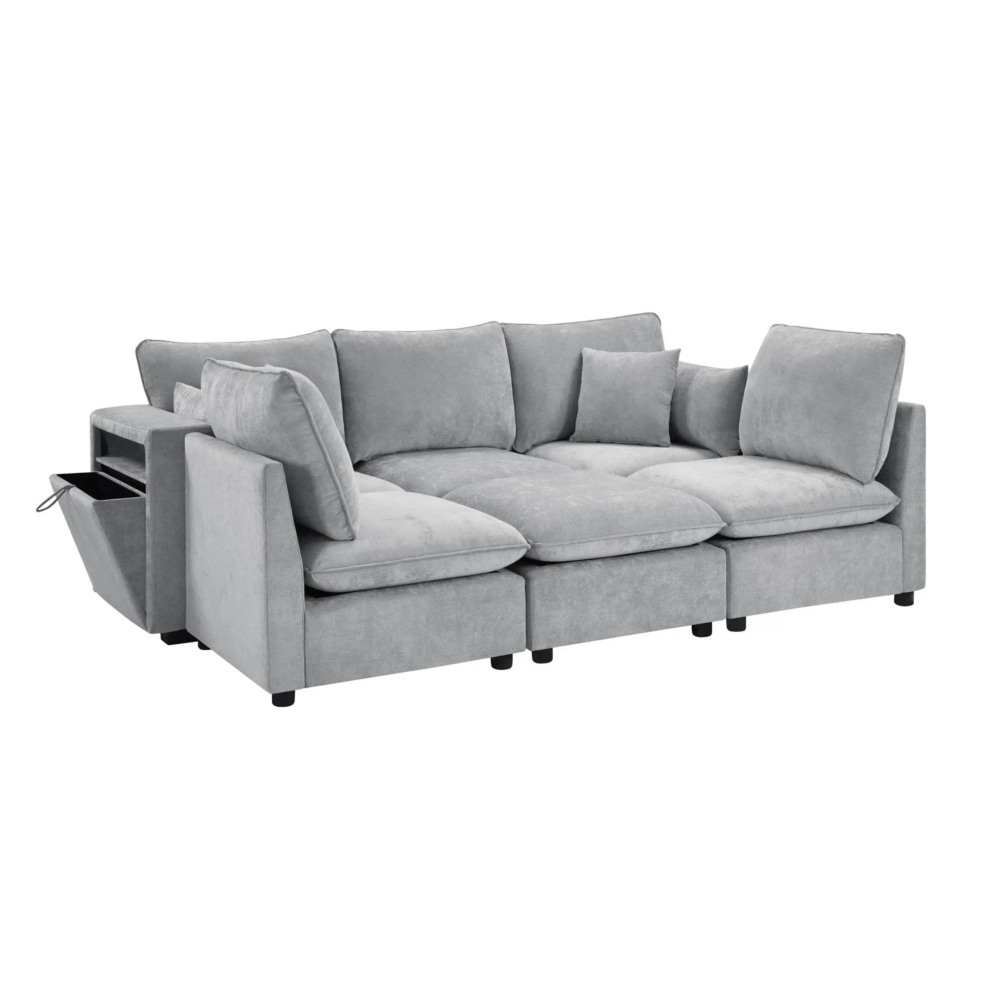 Modern Sectional Sofa U-Shaped With Movable Ottoman Storage Armrests And USB Ports by Unique Piece Furniture