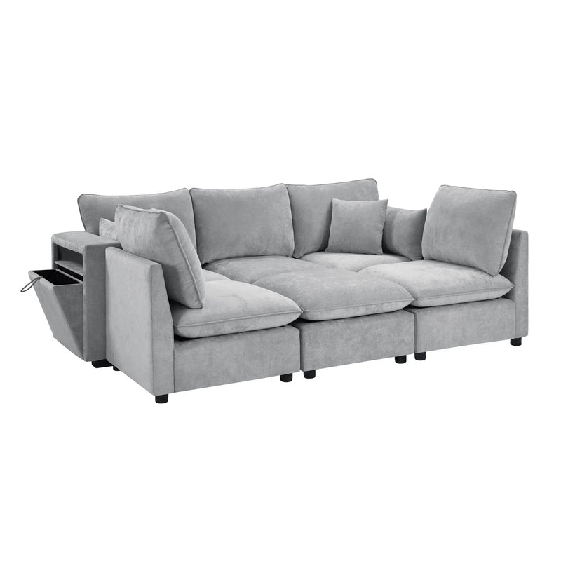 Modern Sectional Sofa U-Shaped With Movable Ottoman Storage Armrests And USB Ports by Unique Piece Furniture