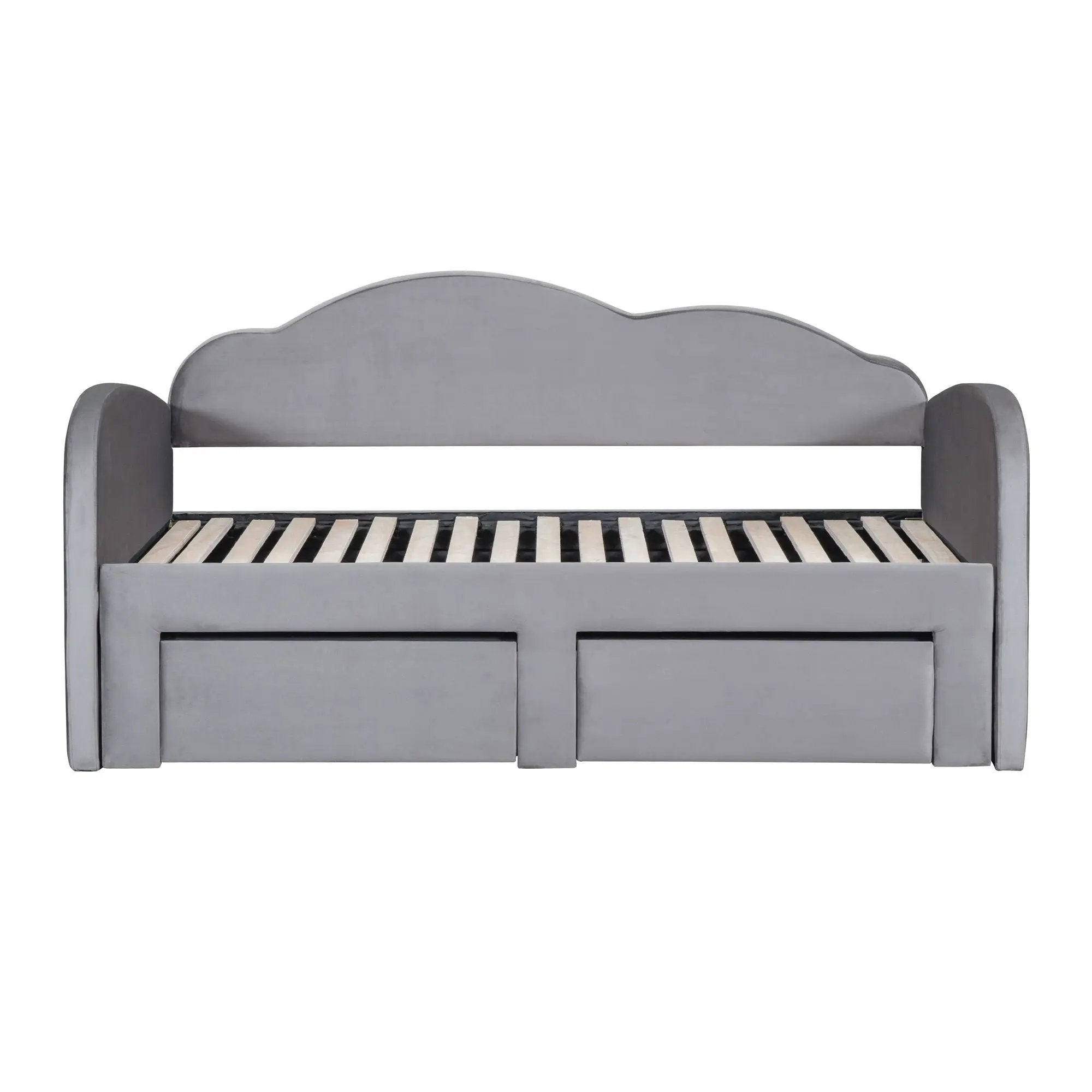 Upholstered Daybed With Cloud-Shaped Backrest, Trundle & 2 Drawers And USB Ports by HouseOfZazla