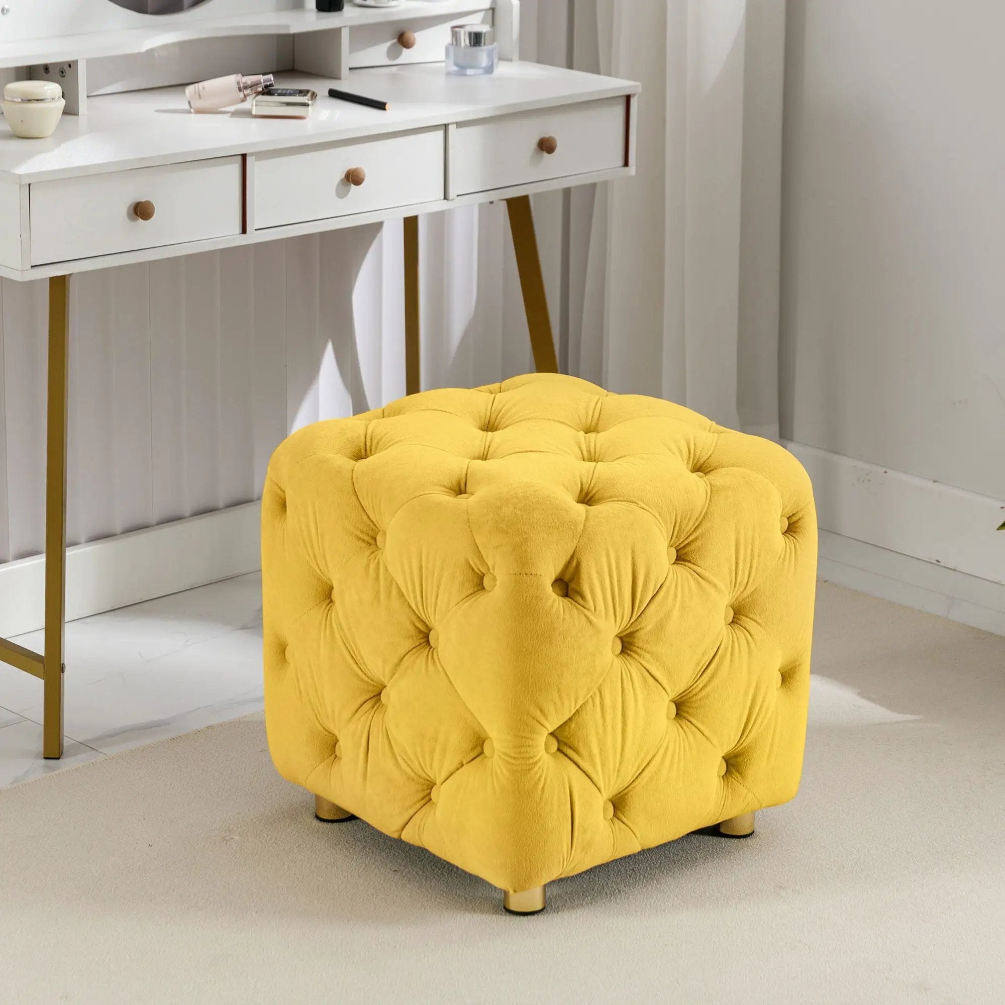 Modern Upholstered Ottoman, Exquisite Small End Table, Soft Foot Stool, Dressing Makeup Chair, Comfortable Seat For Living Room, Bedroom, Entrance by HouseOfZazla