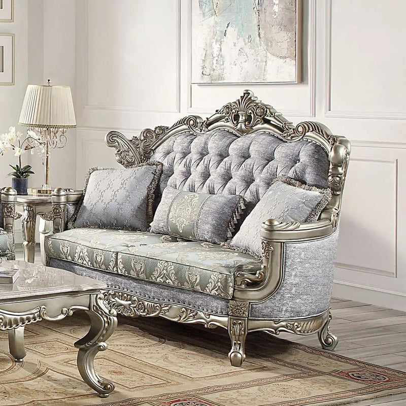 Miliani - Loveseat With 3 Pillows - Fabric & Antique Bronze by Unique Piece Furniture