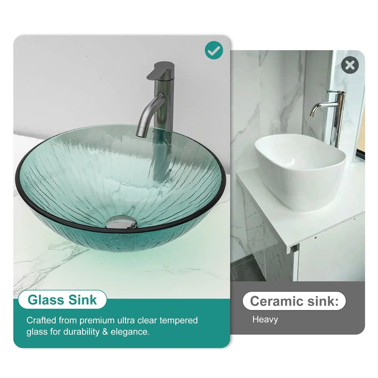 Vessel Sink With Trim, Round Bowl, Pop Up Drain (No Faucet) - Green by HouseOfZazla