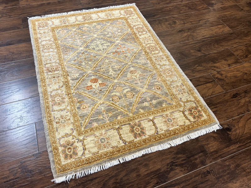 Pakistani Peshawar Rug 3.6 x 5, Safavieh Wool Handmade Hand Knotted Vintage Rug, Panel Design Oriental Carpet, Pair C by Jewel Rugs