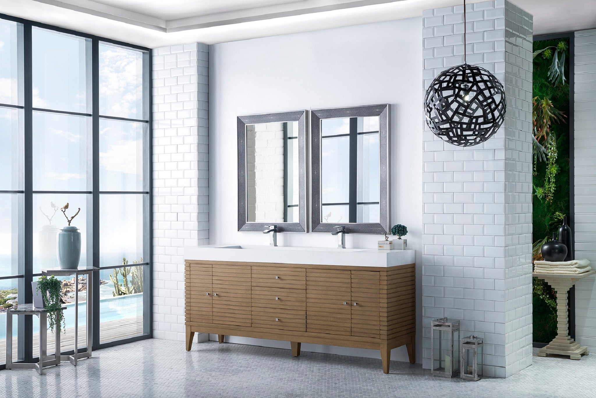 James Martin Linear 72" Double Bathroom Vanity, Whitewashed Walnut, view 3