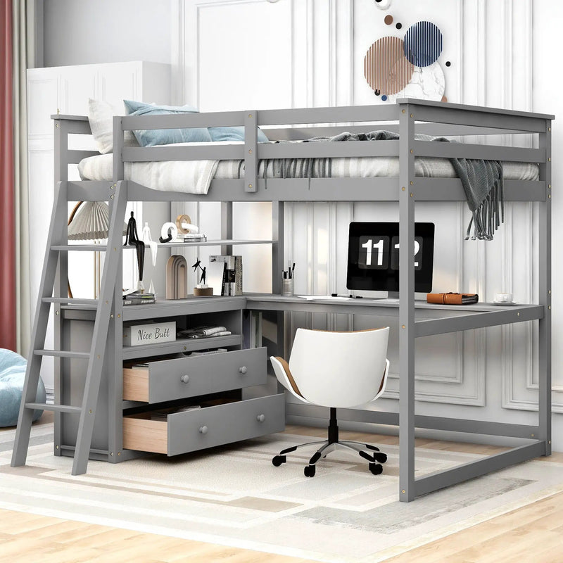 Modern Loft Bed With Built In Desk, Shelves, And 2 Drawers by Unique Piece Furniture