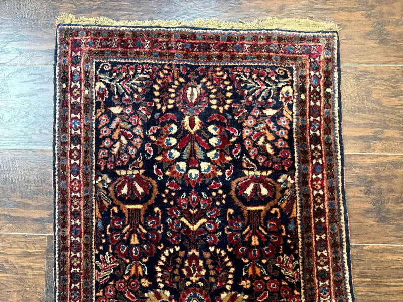 Small Navy Blue Persian Rug 2x4, Sarouk Rug, Rare Colors, Antique 1920s Wool Rug by Jewel Rugs