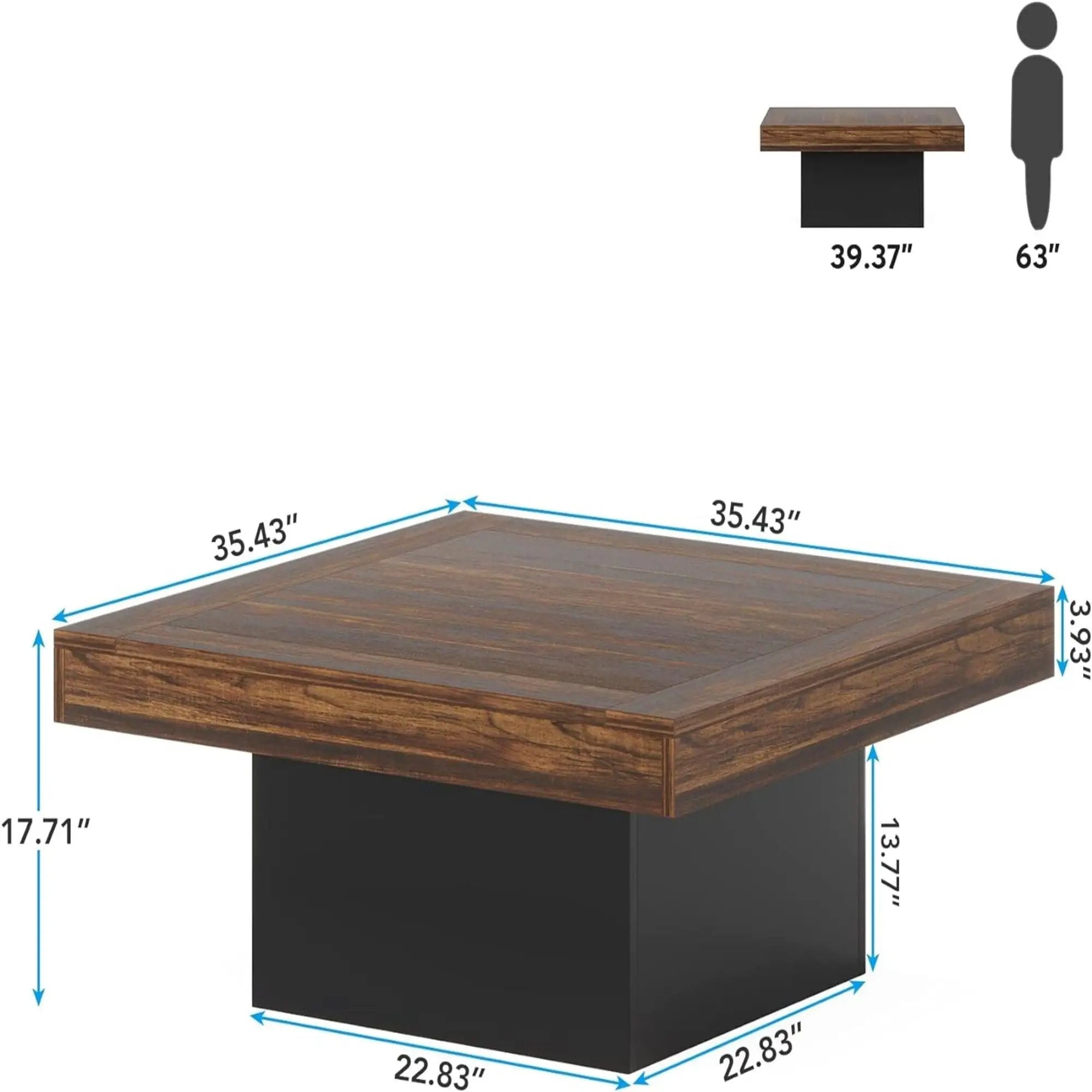 LED Coffee Table With Base, Center Table For Living Room - Rustic Brown by HouseOfZazla