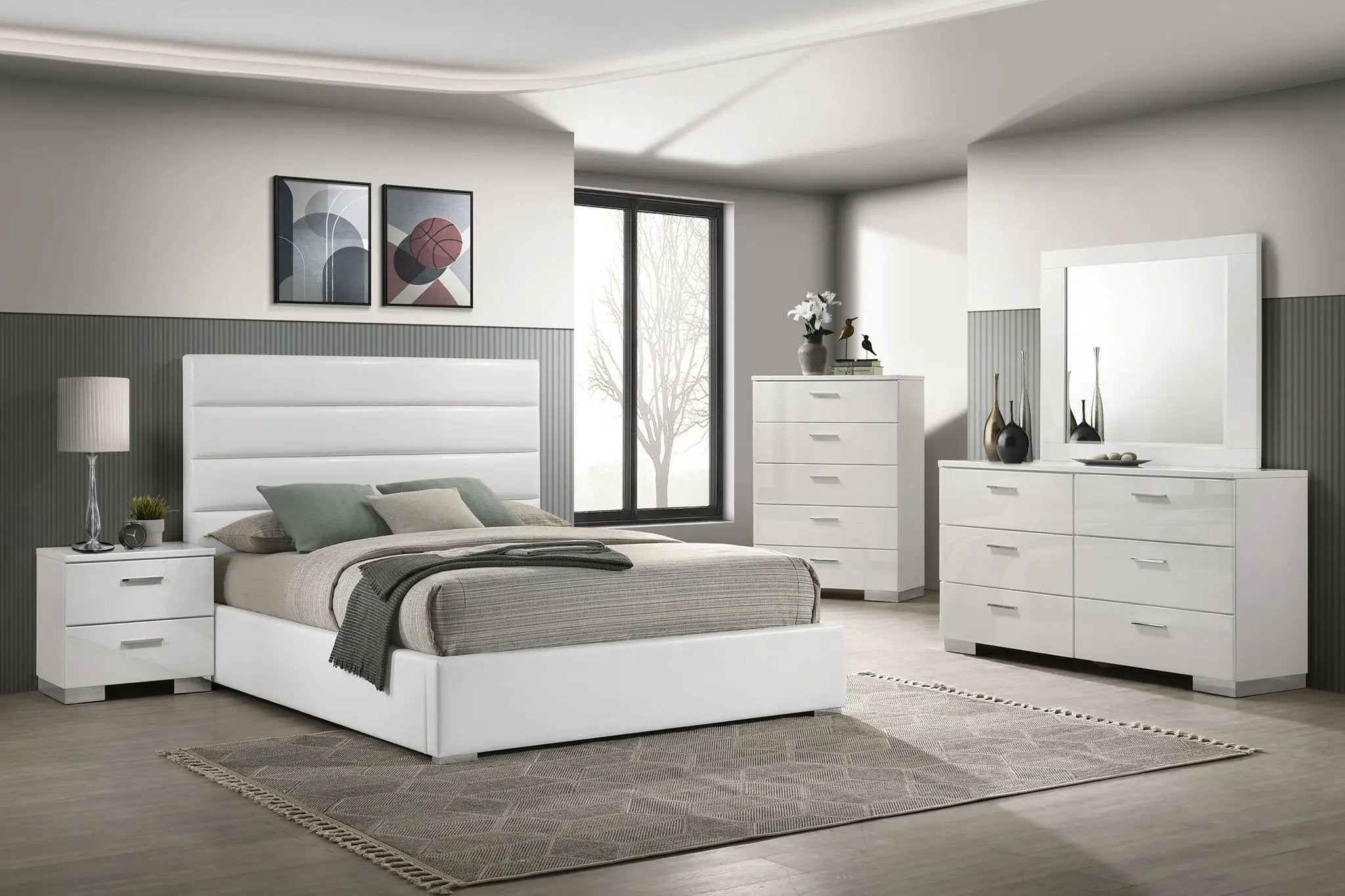 Felicity 5-piece Queen Bedroom Set White High Gloss by Unique Piece Furniture