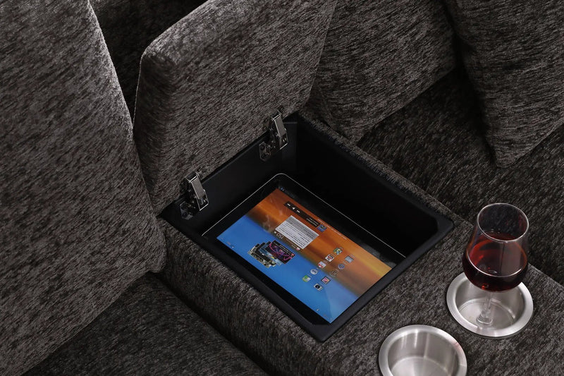 Celine - Corner Sectional Sofa With Right Facing Chaise, Cupholders, And Charging Ports - Gray by HouseOfZazla