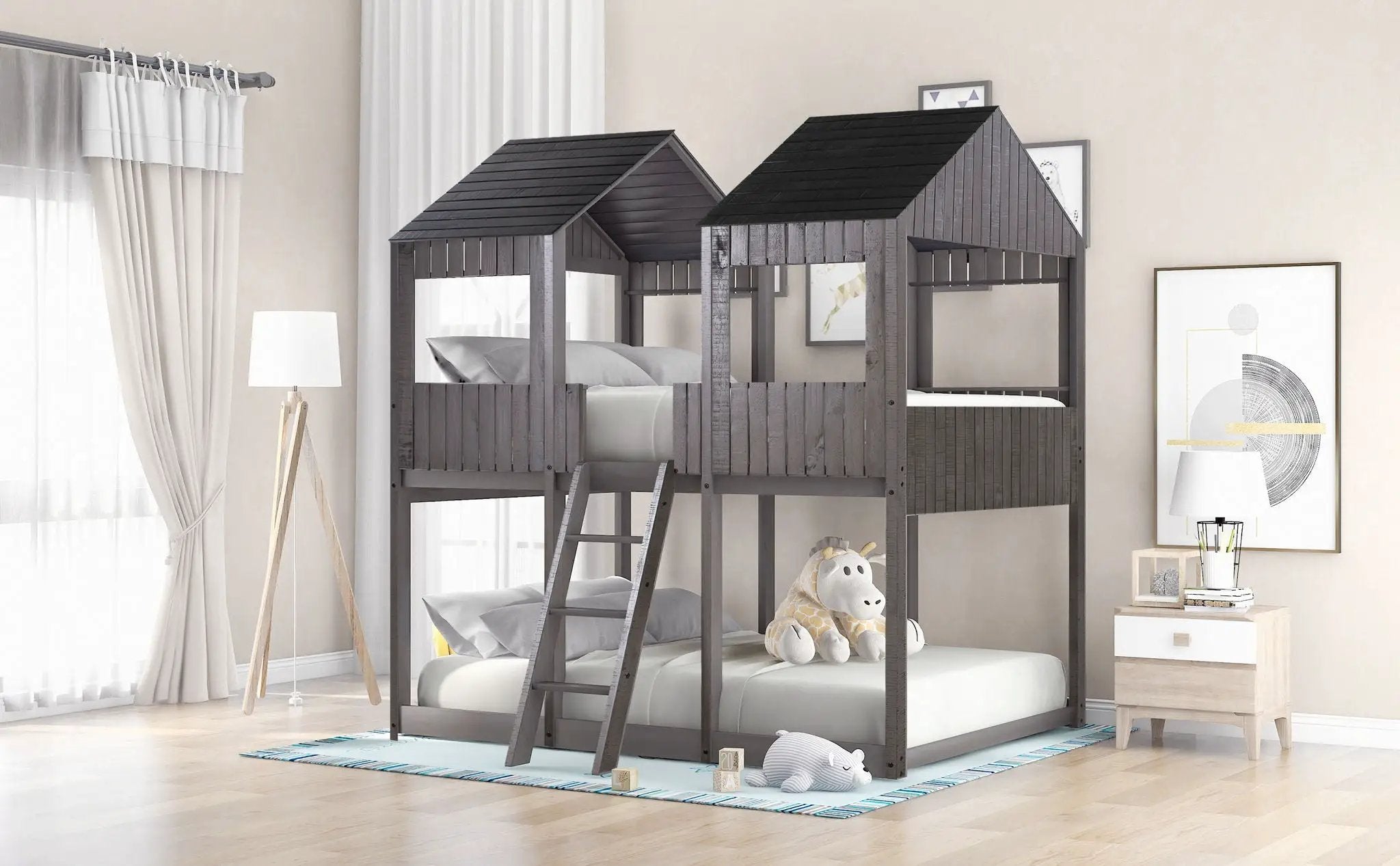 Bunk Bed With Roof, Window, Guardrail, Ladder by HouseOfZazla