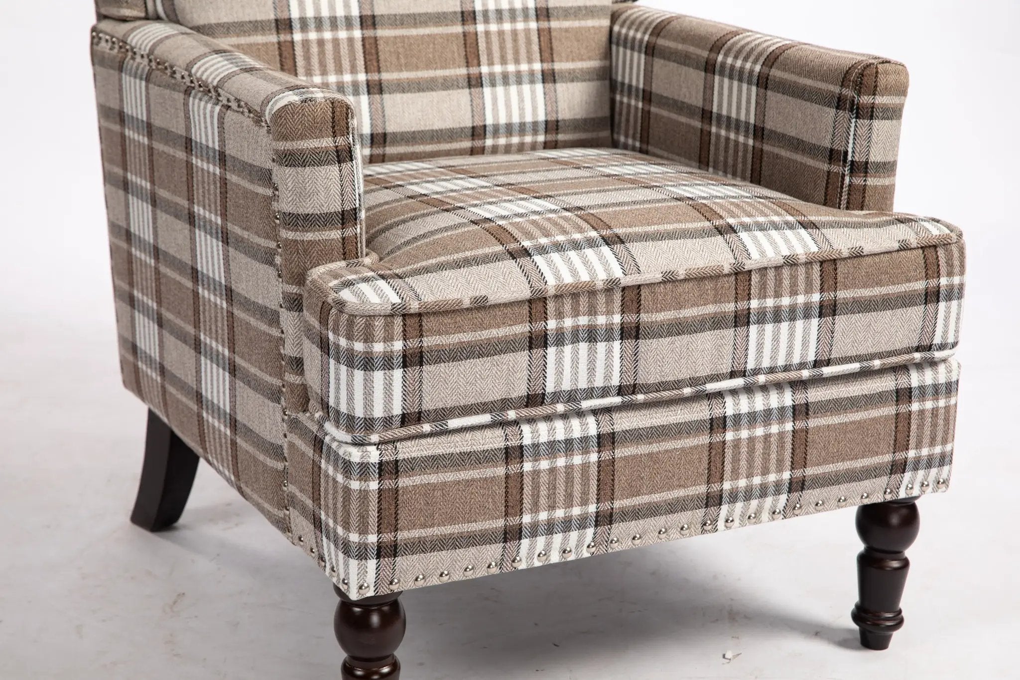 Upholstered Accent Chair with Brown Linen Fabric and Nailhead Trim by HouseOfZazla