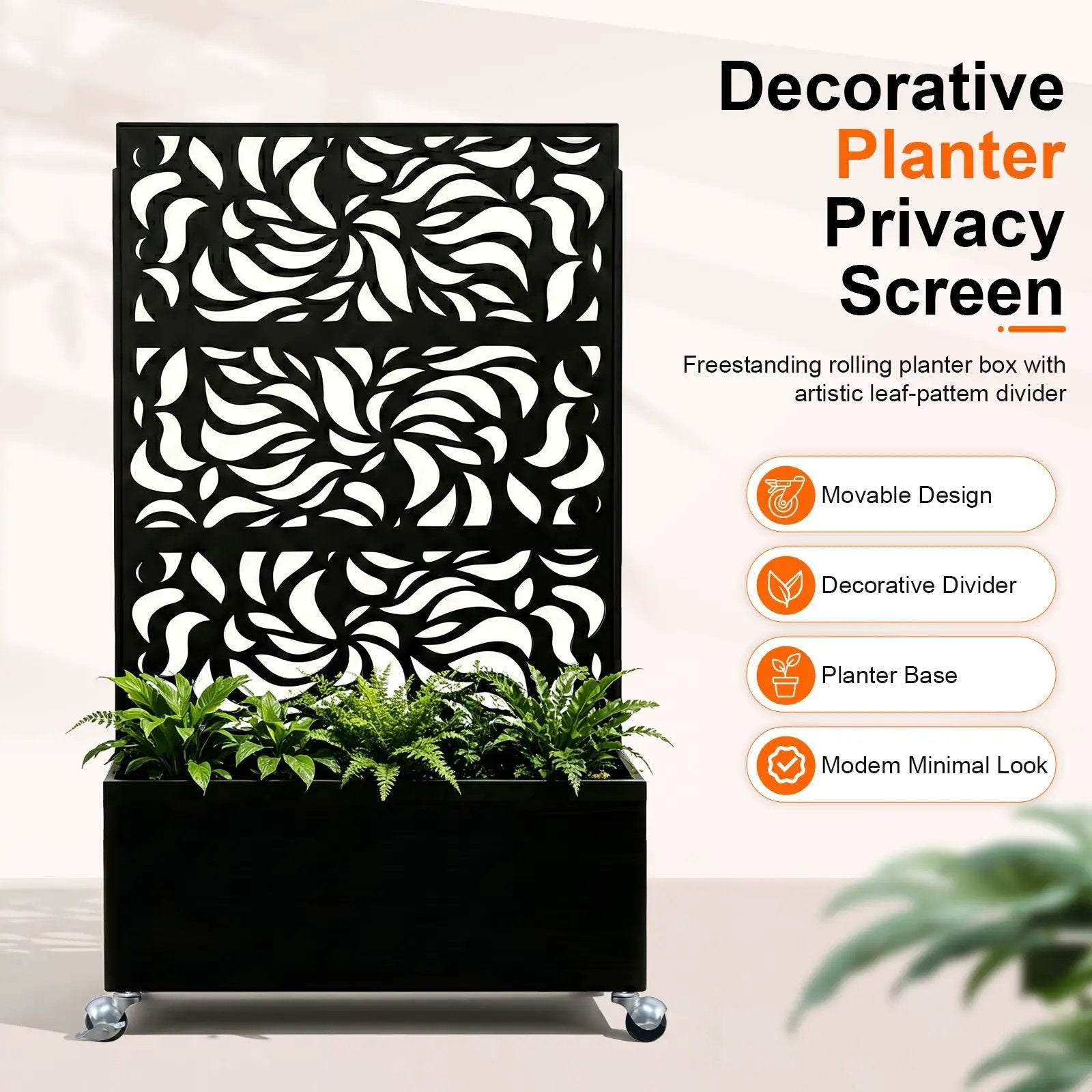 70.87" H × 46.06" W Leaf Pattern Privacy Screen with Planter Box by HouseOfZazla