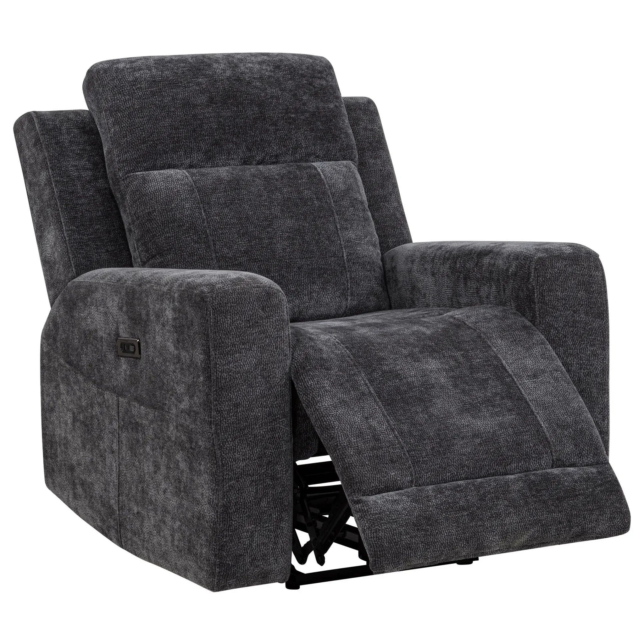 Kennett Chenille Upholstered Power Recliner Chair Dark Grey by Unique Piece Furniture