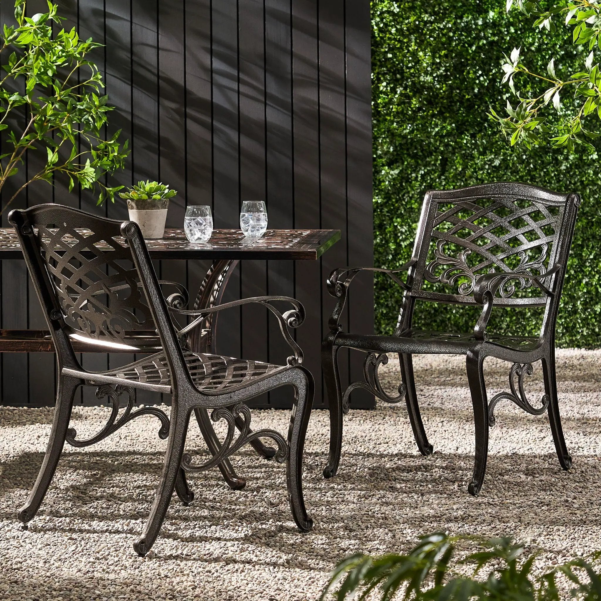 Luminea Outdoor Aluminum Dining Chair with Scroll Design, Bronze by HouseOfZazla