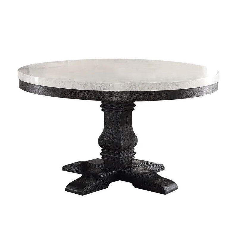 Nolan - Round Dining Table - White Marble Top & Salvage Dark Oak by Unique Piece Furniture