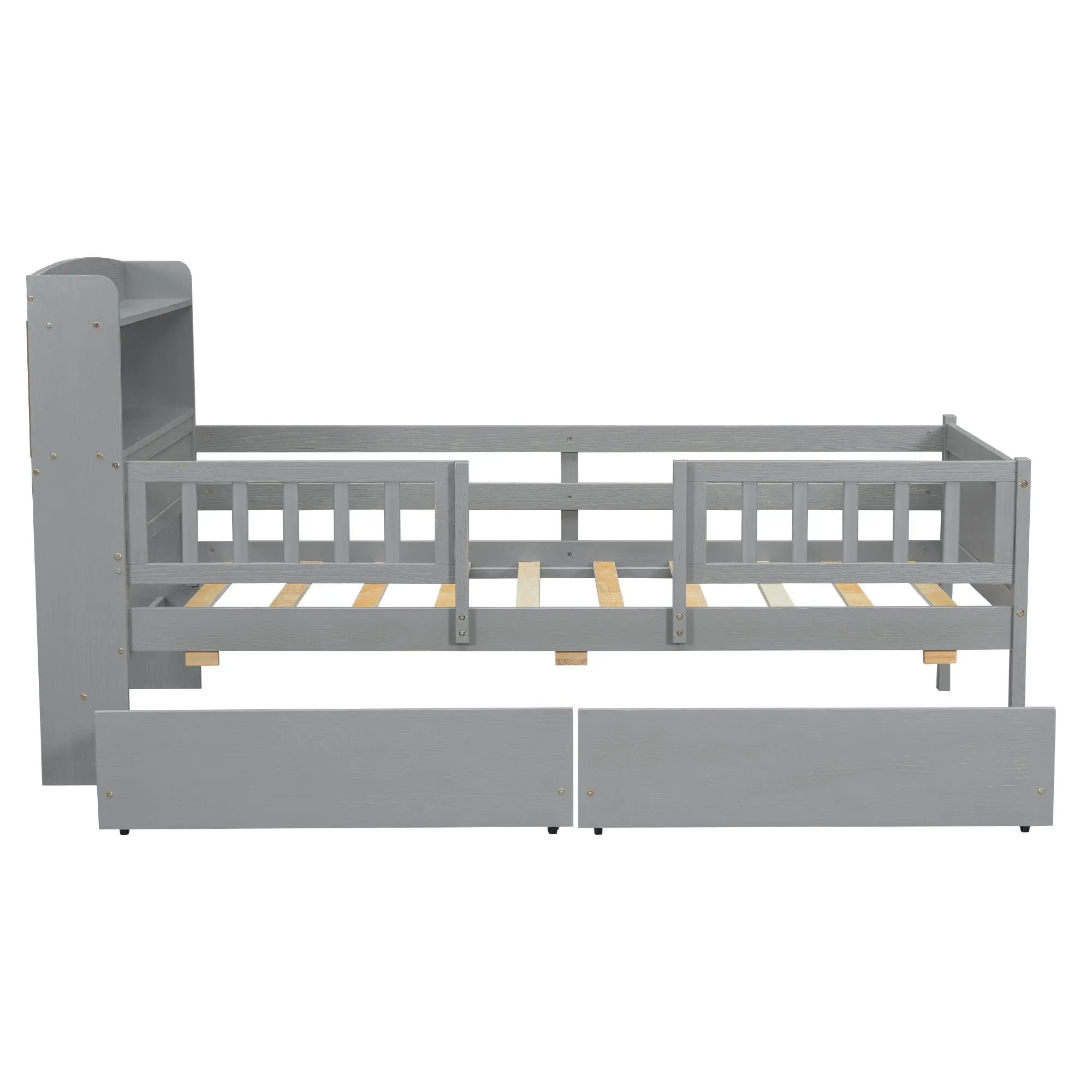 Platform Bed With LED Light, Multi Functional Headboard, Guardrail And 2 Drawers by Unique Piece Furniture