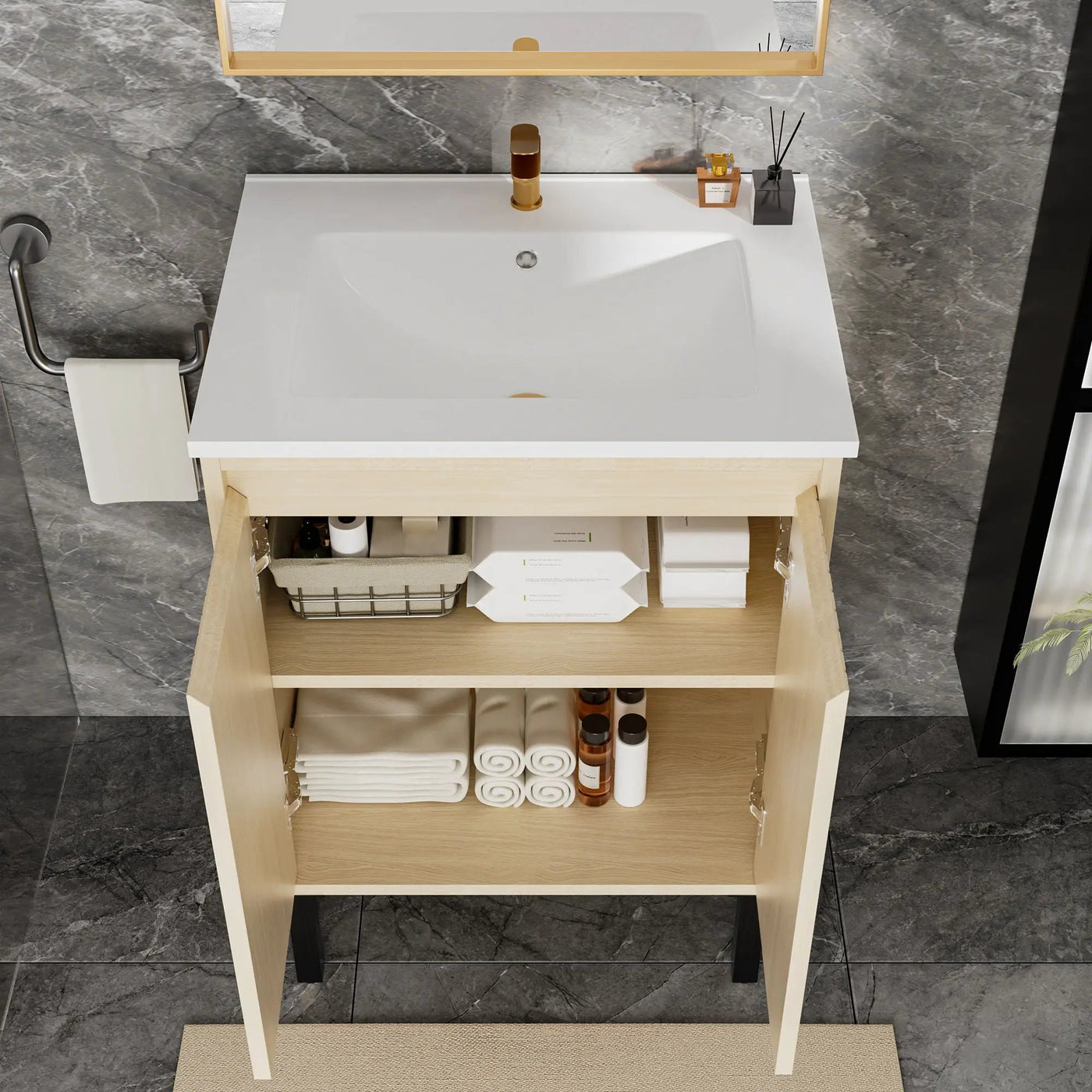 Bathroom Vanity With Ceramic Sink, Floor-Standing Design, Soft-Closing Drawers by Unique Piece Furniture