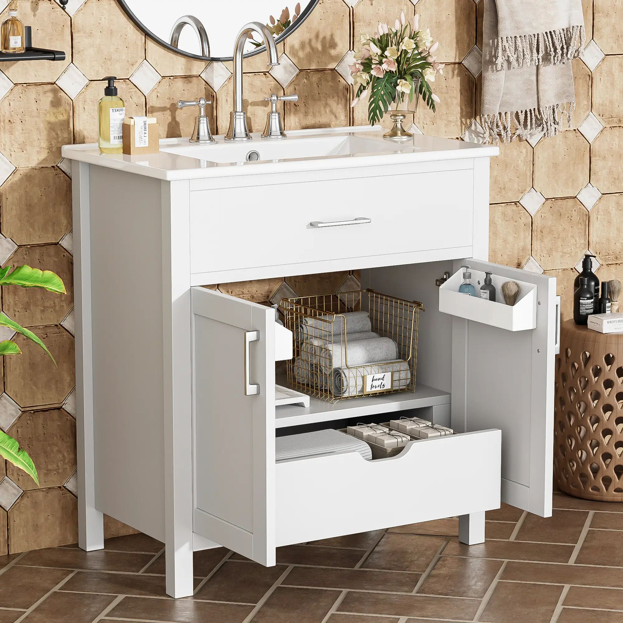 30-Inch Bathroom Vanity with Ceramic Sink and Ample Storage by HouseOfZazla