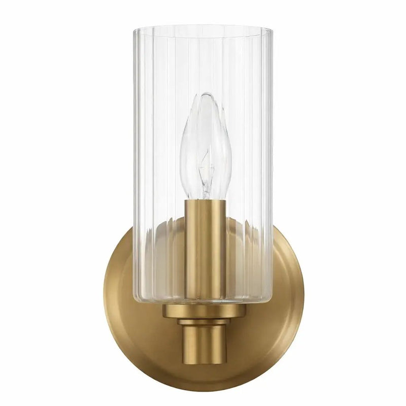 Jardin - Single Light Wall Sconce With Clear Ribbed Satin - Clear / Gold by HouseOfZazla