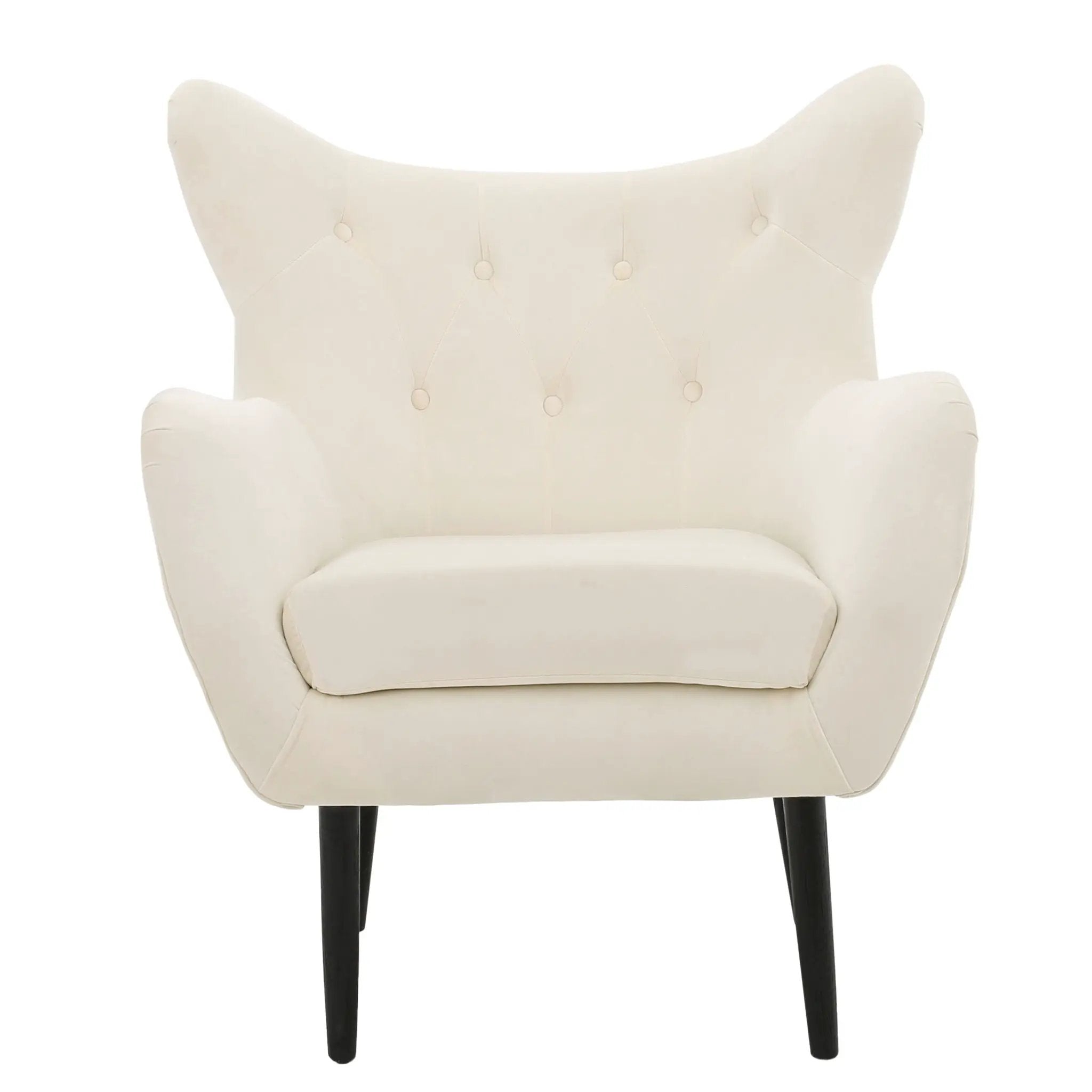 Style Velvet Arm Chair With Wingback And Flared Arms - Ivory by HouseOfZazla