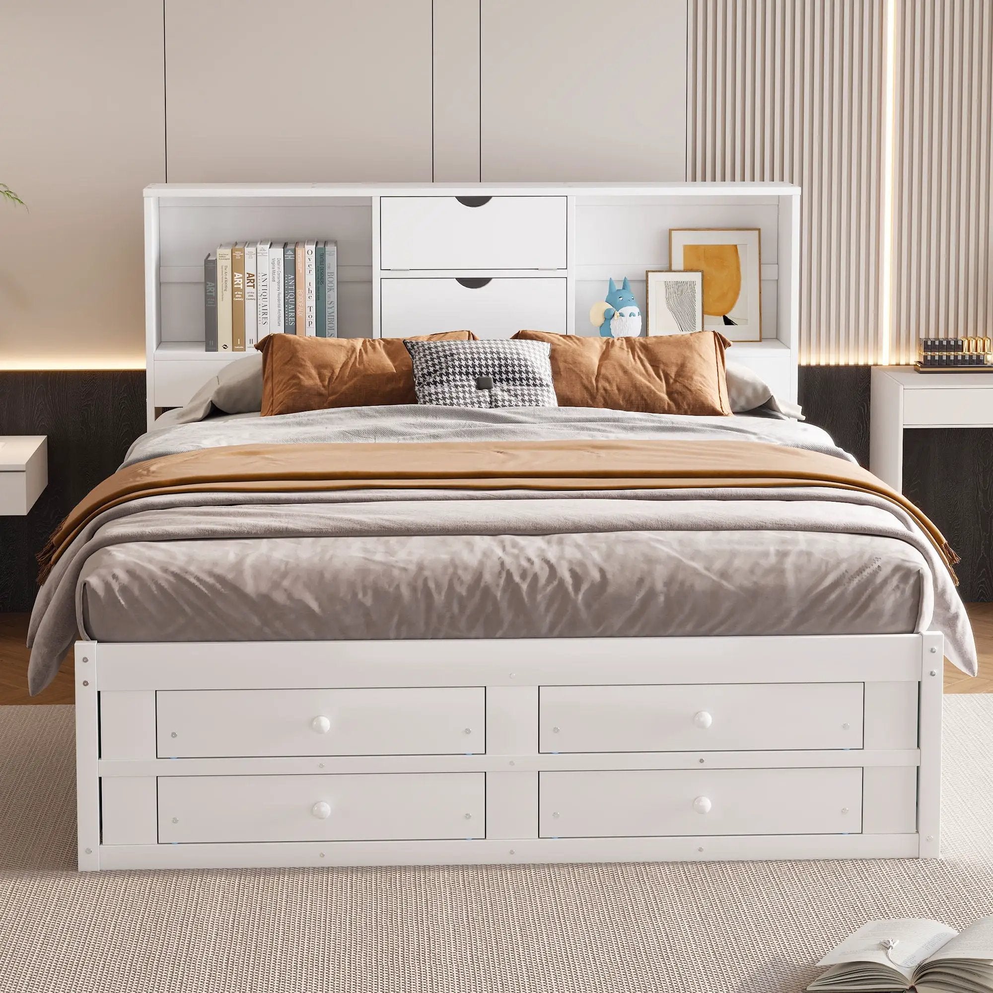 Platform Bed With Storage Headboard And 8 Drawers by Unique Piece Furniture
