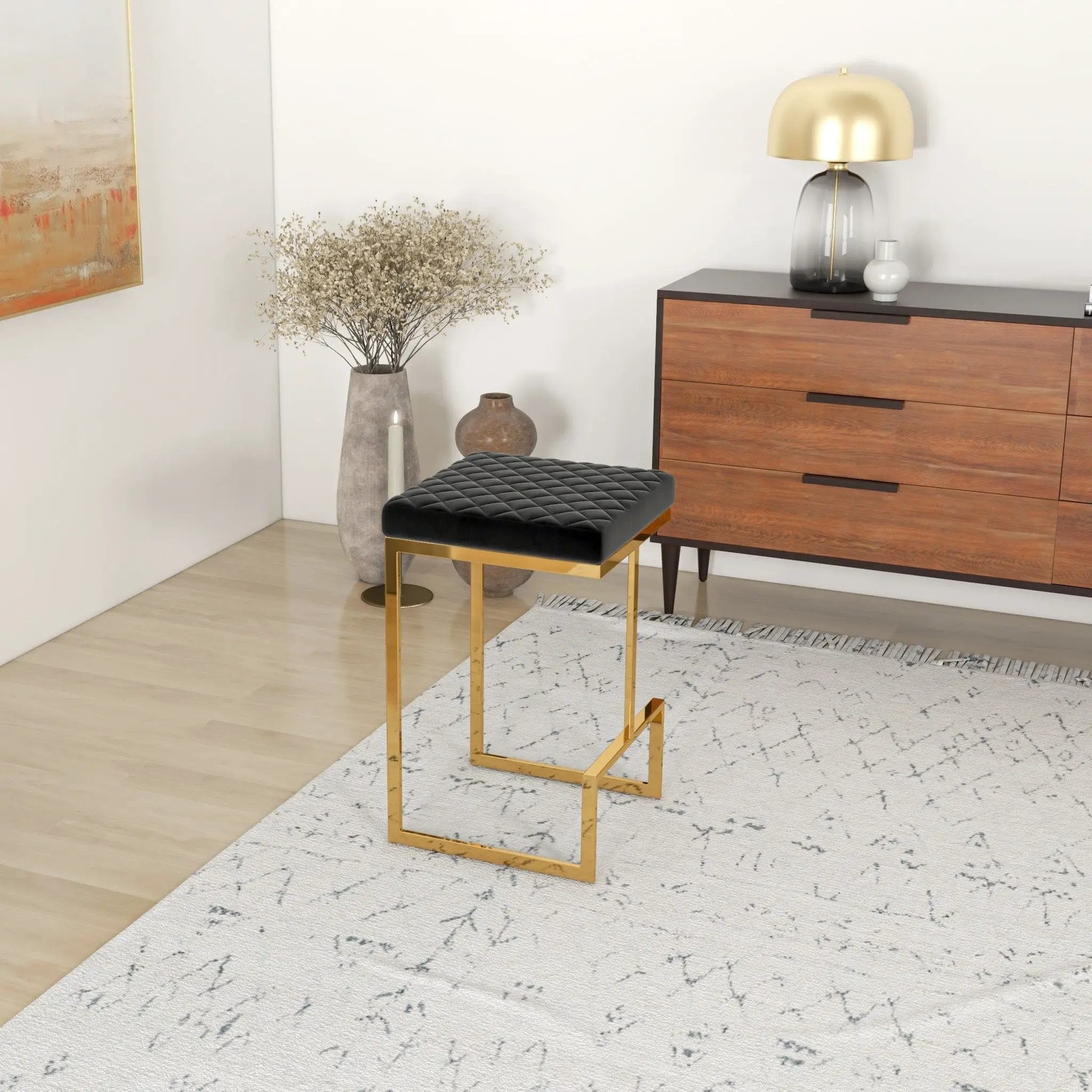 Joel - Upholstered Stool - Black / Gold by HouseOfZazla