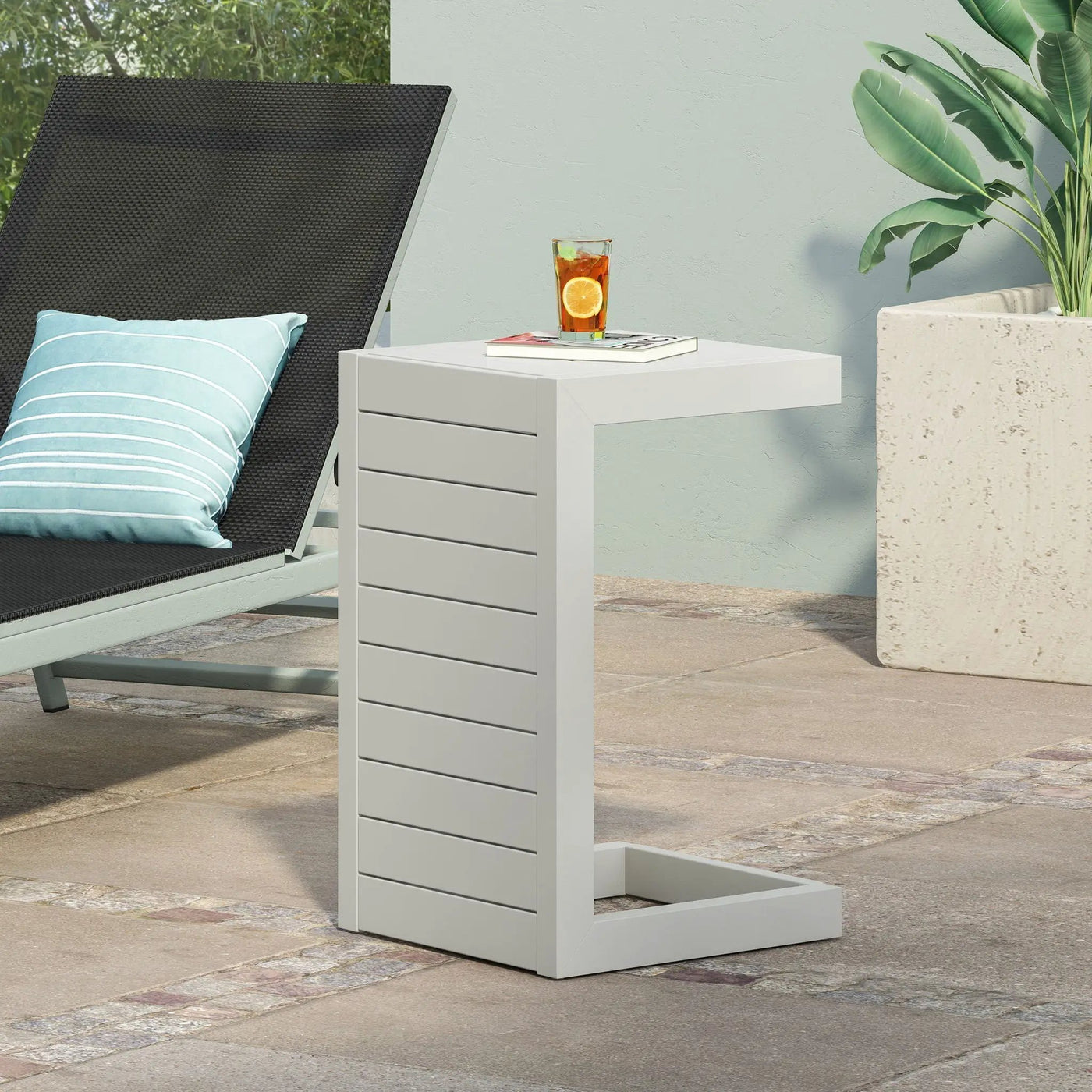 Aluminum Outdoor C-Shaped Side Table for Patio by HouseOfZazla